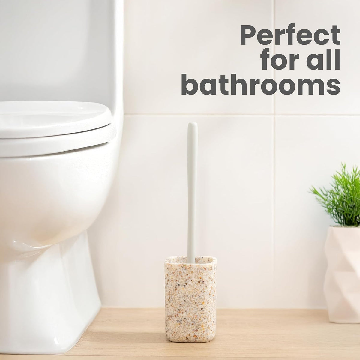 Vigar Zense Toilet Brush and Holder Set, Toilet Bowl Brush with Polyresin Stone Holder, Bathroom