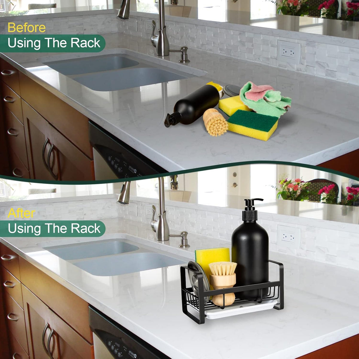 TEZZ Sponge Holder for Kitchen Sink- Stainless Steel Kitchen Sink Caddy for Organizing Sponge