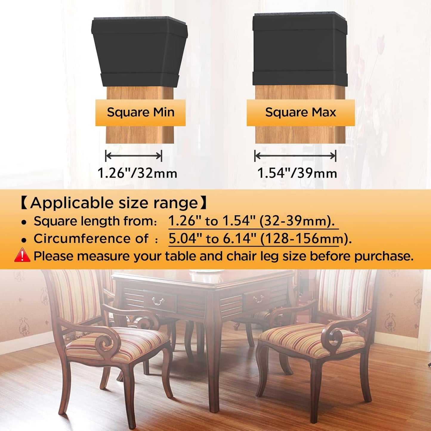 16 PCS Square Chair Leg Floor Protector, Silicone Chair Leg Cover, Furniture Leg Protectors with