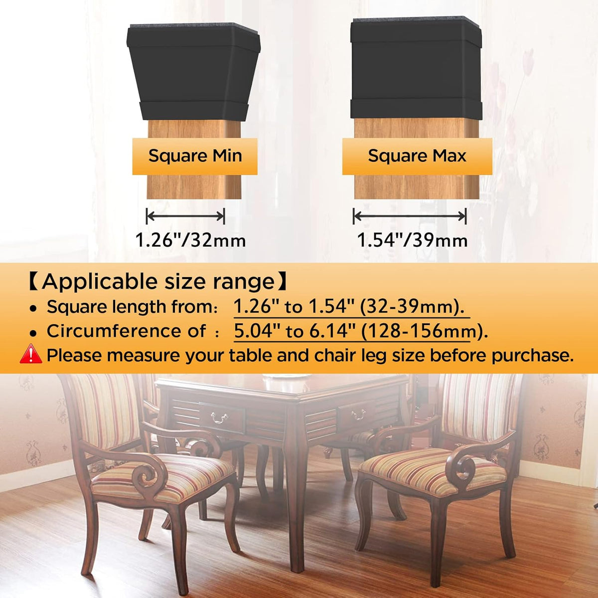 16 PCS Square Chair Leg Floor Protector, Silicone Chair Leg Cover, Furniture Leg Protectors with