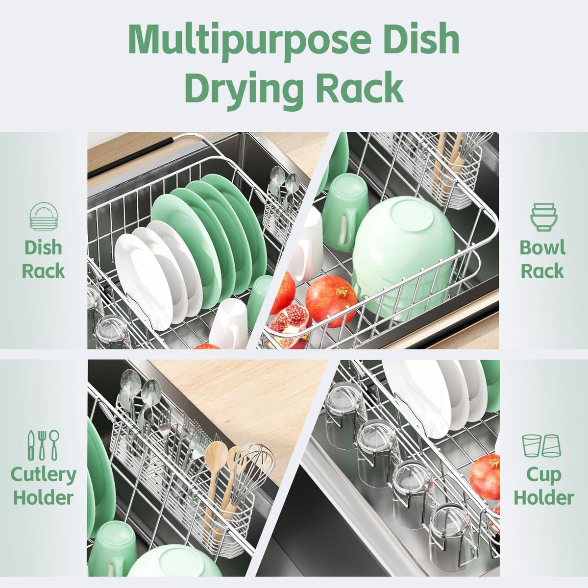 Dish Drying Rack in Sink, Extendable Stainless Steel Dish Drainers for Kitchen Counter, Anti-Rust