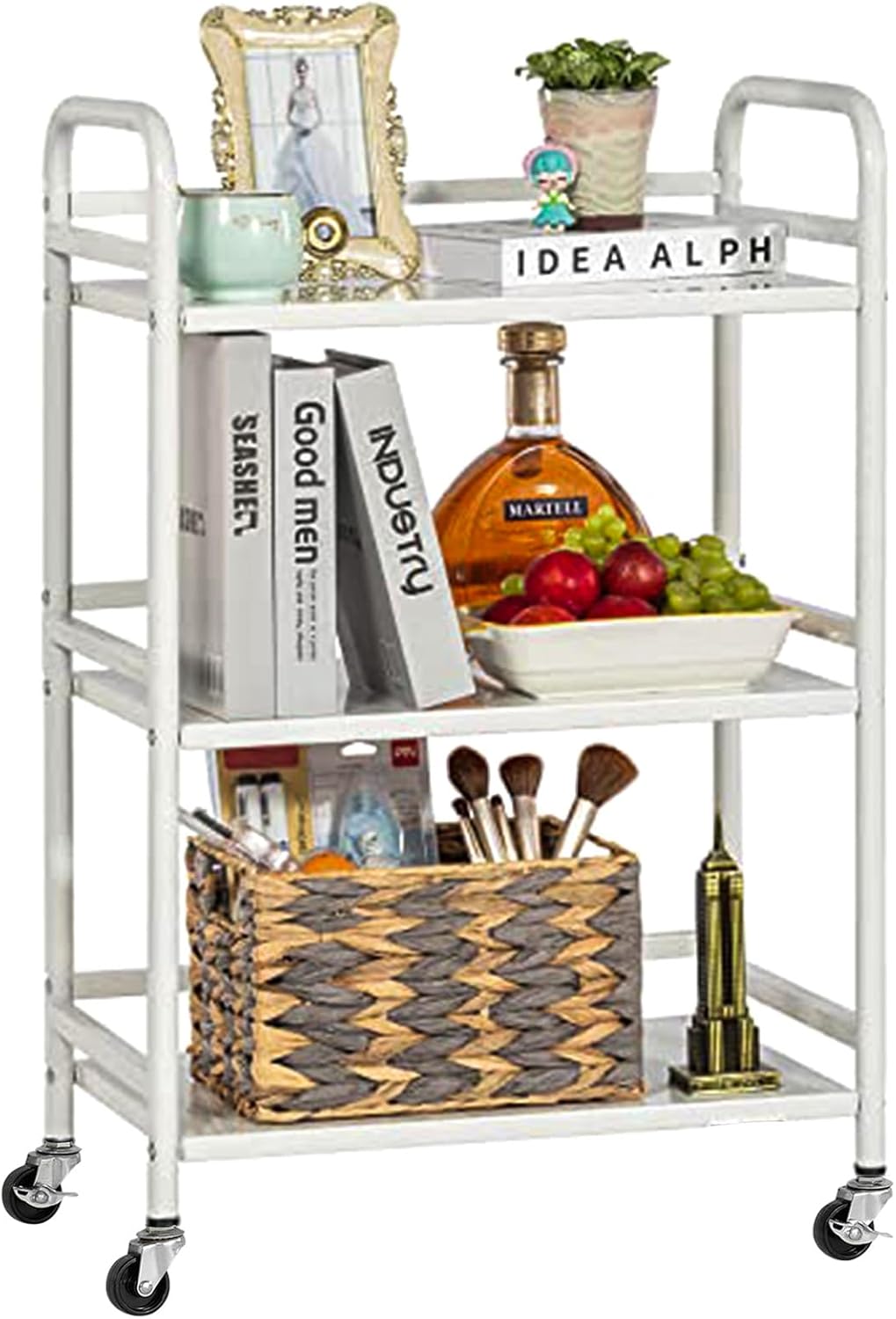 HDANI 3 Tier Rolling Cart Shelves,Heavy Duty Multifunctional Metal Frame-Supports 22 Lbs Per