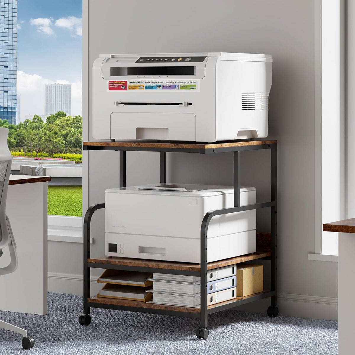 Warmiehomy 24x24 inches Printer Stand with Adjustable Storage Shelf - Large Printer Table with