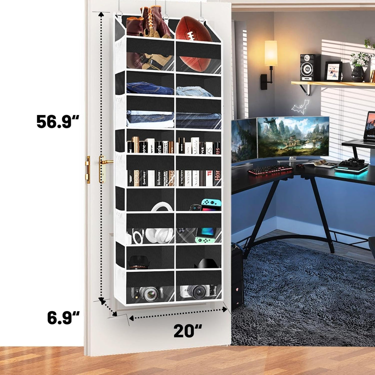 Over the Door Organizer 5 Tiers, Extra Large Behind Door Storage of 10 Compartments, 80 lbs Weight