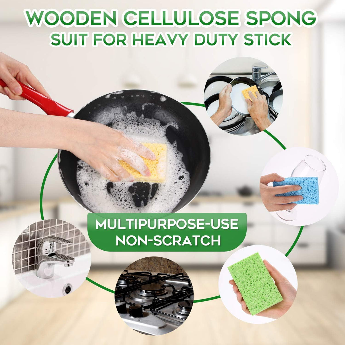 Compressed Cellulose Kitchen Sponges 24Pack,Non-Scratch Biodegradable Natural Sponge Scrub for