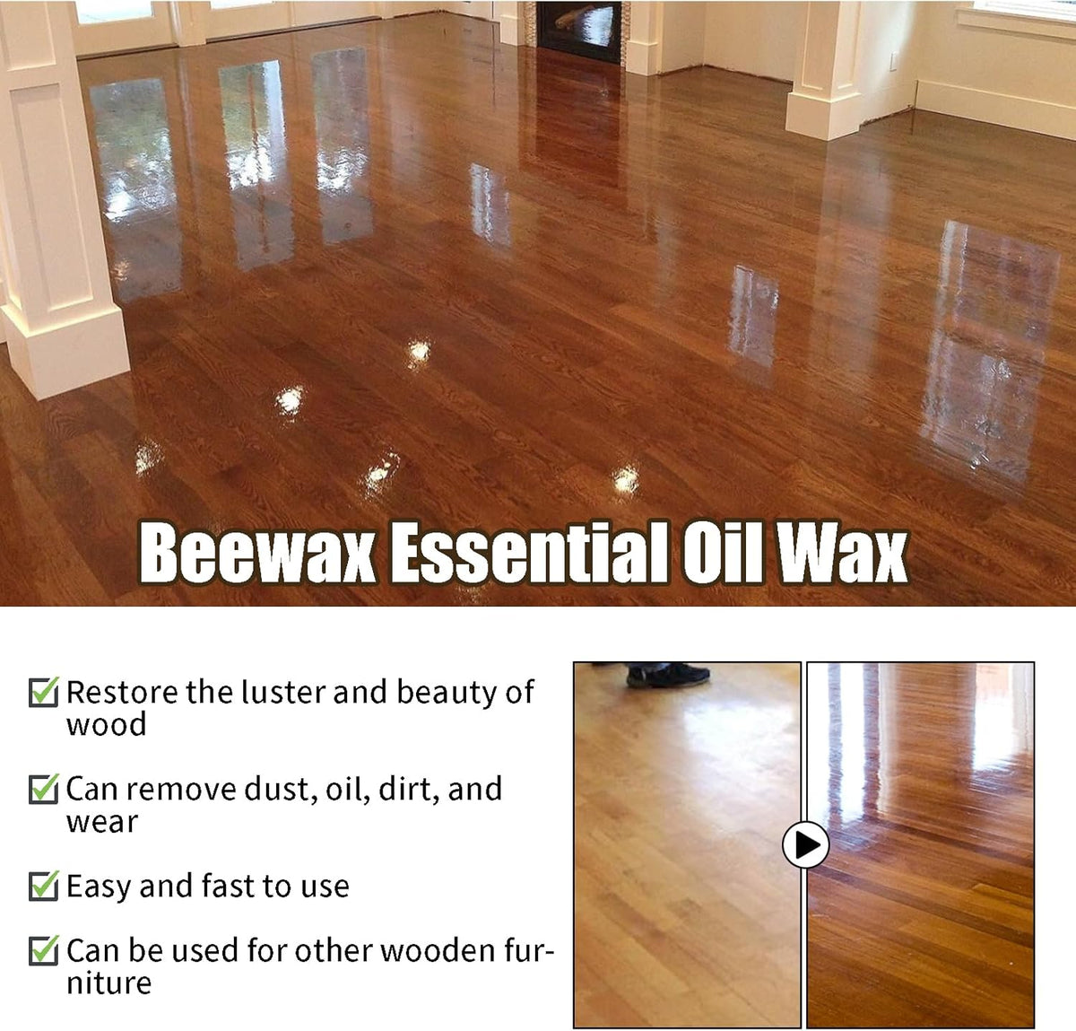 Beeswax Spray Cleaner with Sponge & Towel for Wood Furniture, Natural Beeswax Care For Wood Floors