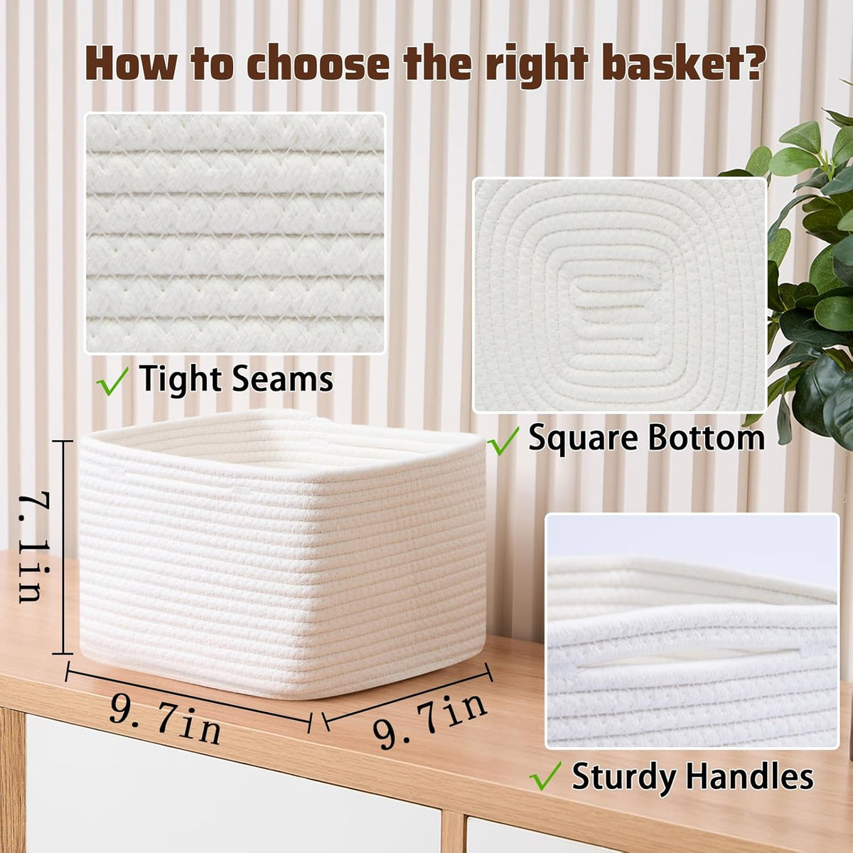 Small Organizing Baskets for Cubes Shelf, 9.7x9.7x7.1 Inch Rope Woven Storage Bins for Nursery