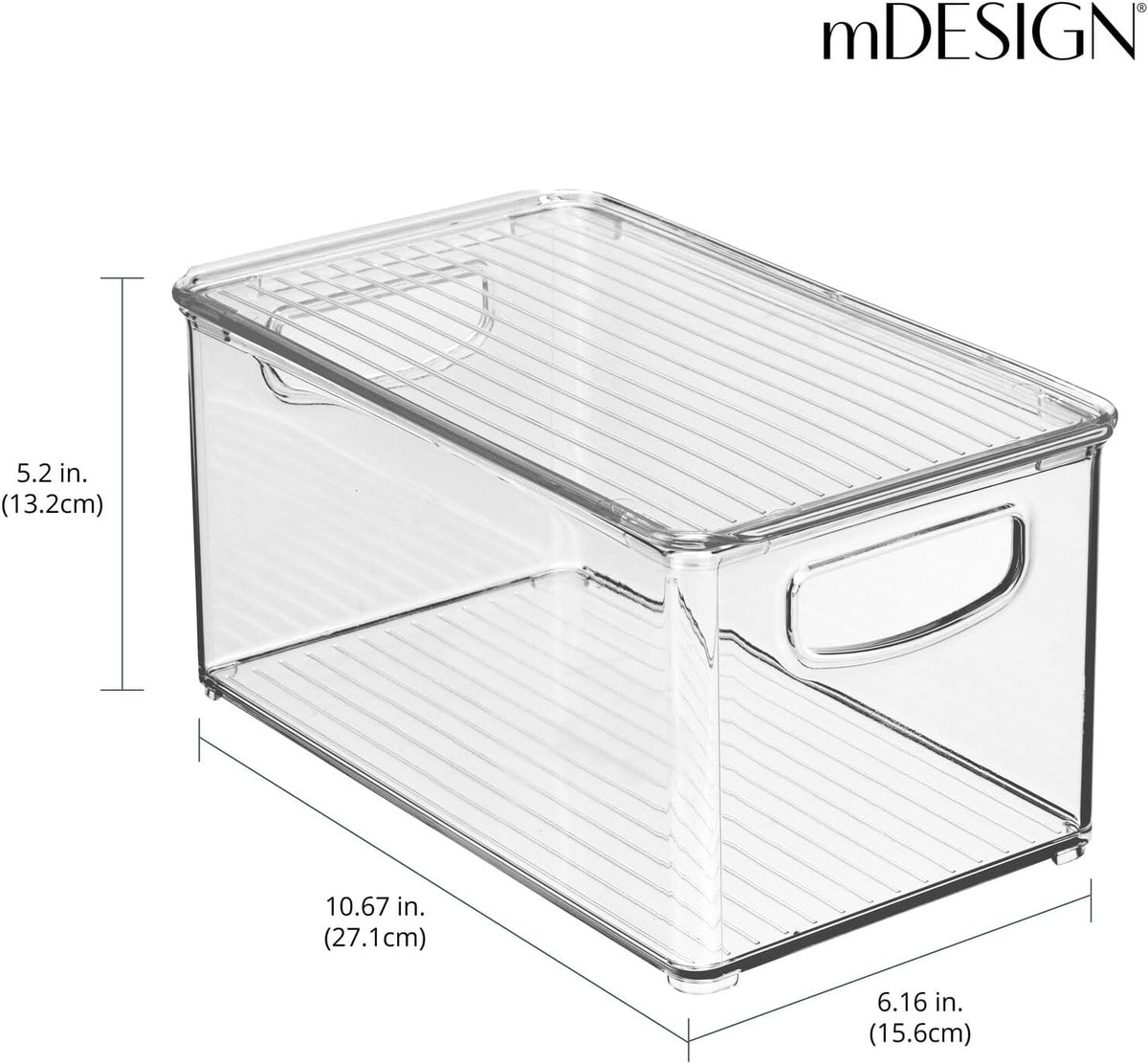 mDesign Plastic Deep Storage Bin Box Container with Lid and Built-In Handles - Organization for
