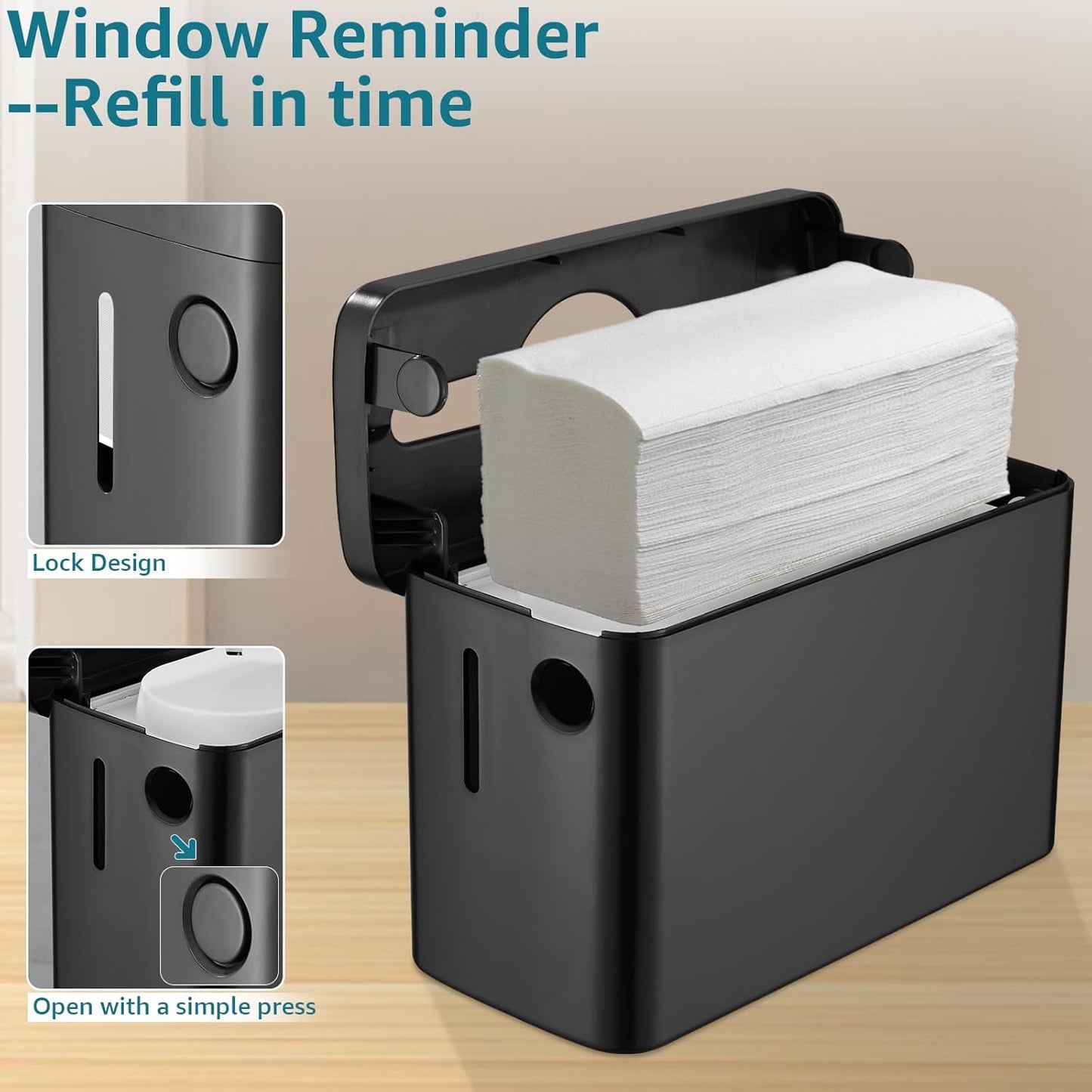 Multifold Paper Towel Dispenser Countertop, Heavy Duty Wide-Design, 300-Sheet Large Capacity Black