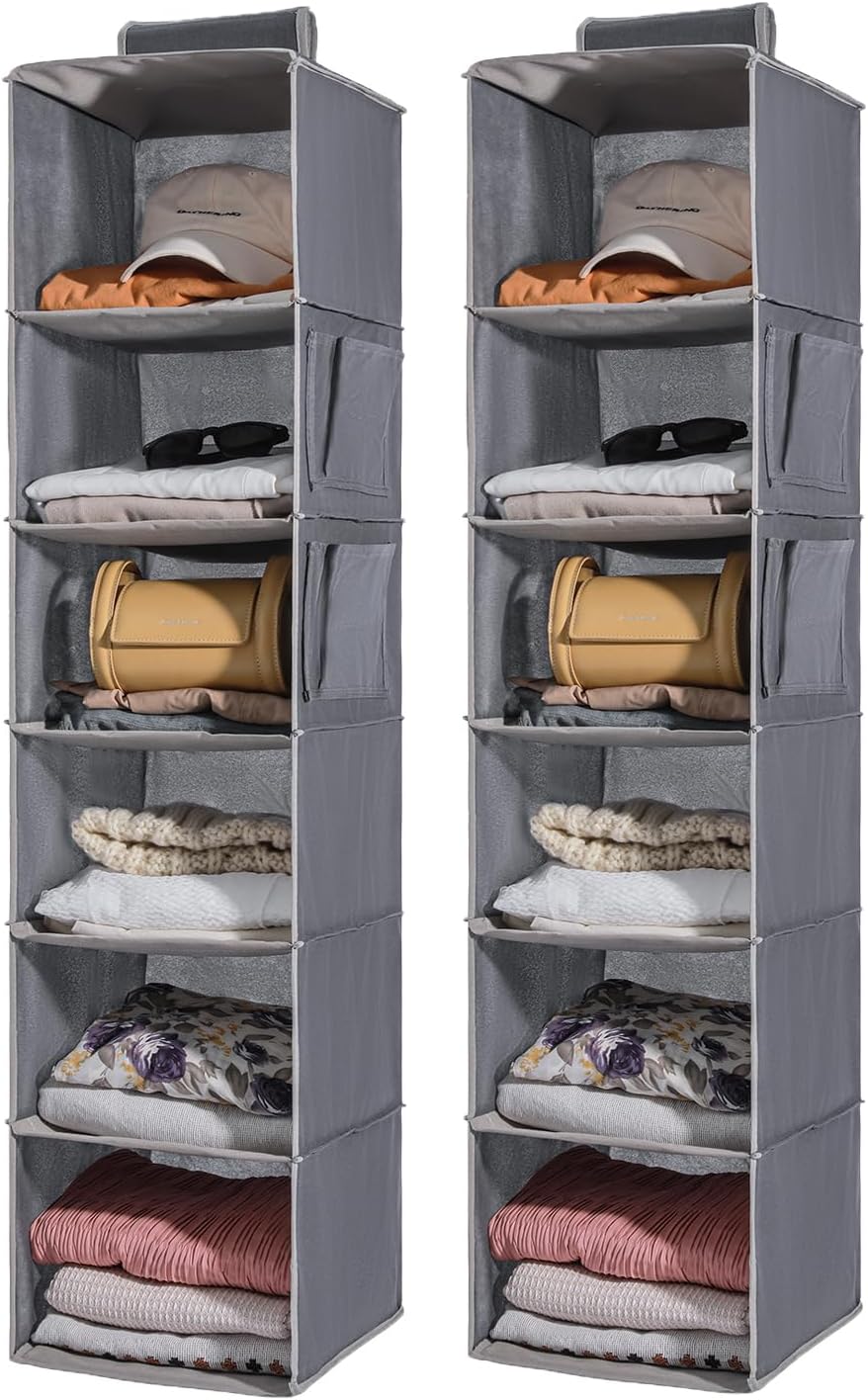 2 Packs Hanging Closet Organizer Storage, 6-Shelf Hanging Shelves for Closet, Closet Clothes