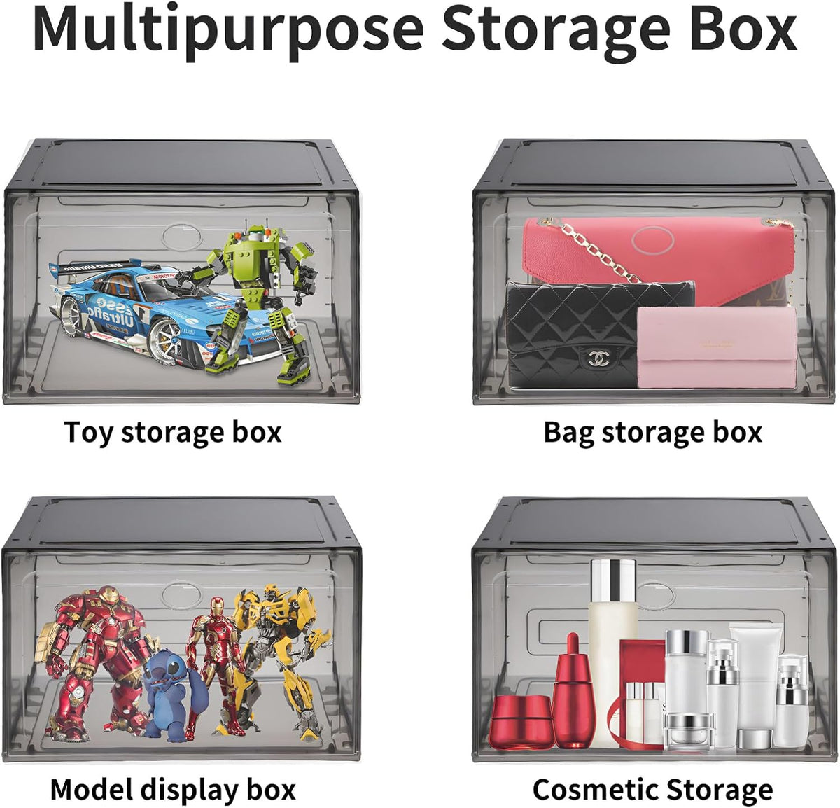 Large Shoe Boxes Clear Plastic Stackable, 8 Pack Drop Side Shoe Storage Boxes with Magnetic Door