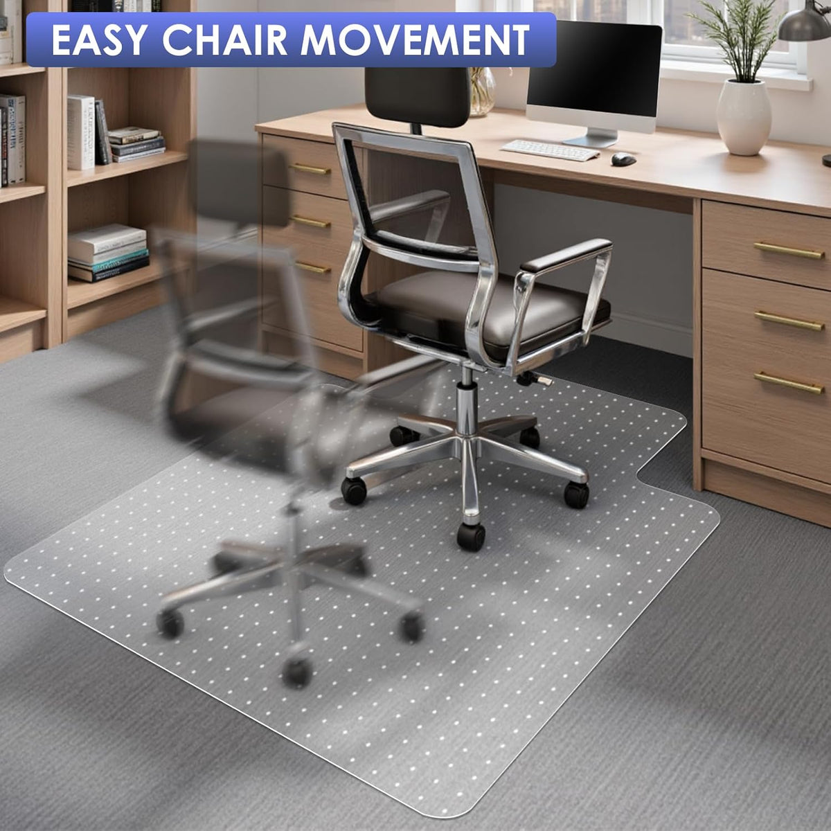 Kuyal Office Chair Mat for Carpet, 45x53 Clear Heavy Duty Computer Chair Mat with Lip, Under Desk