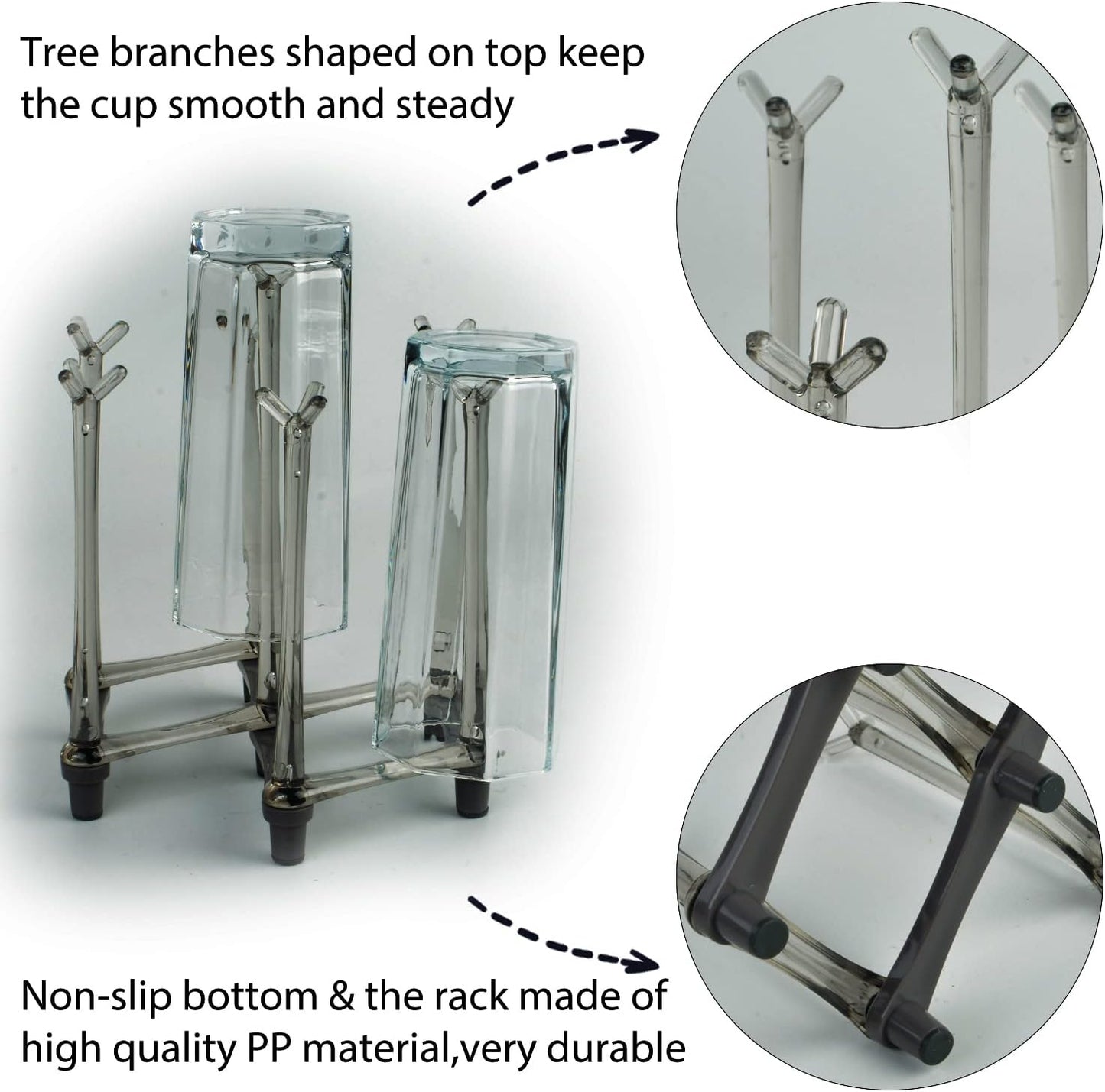 2 Pcs Cup Drying Racks Set, Retractable Drinking Glass & Baby Bottle Drainer Stand, PP Material Mug