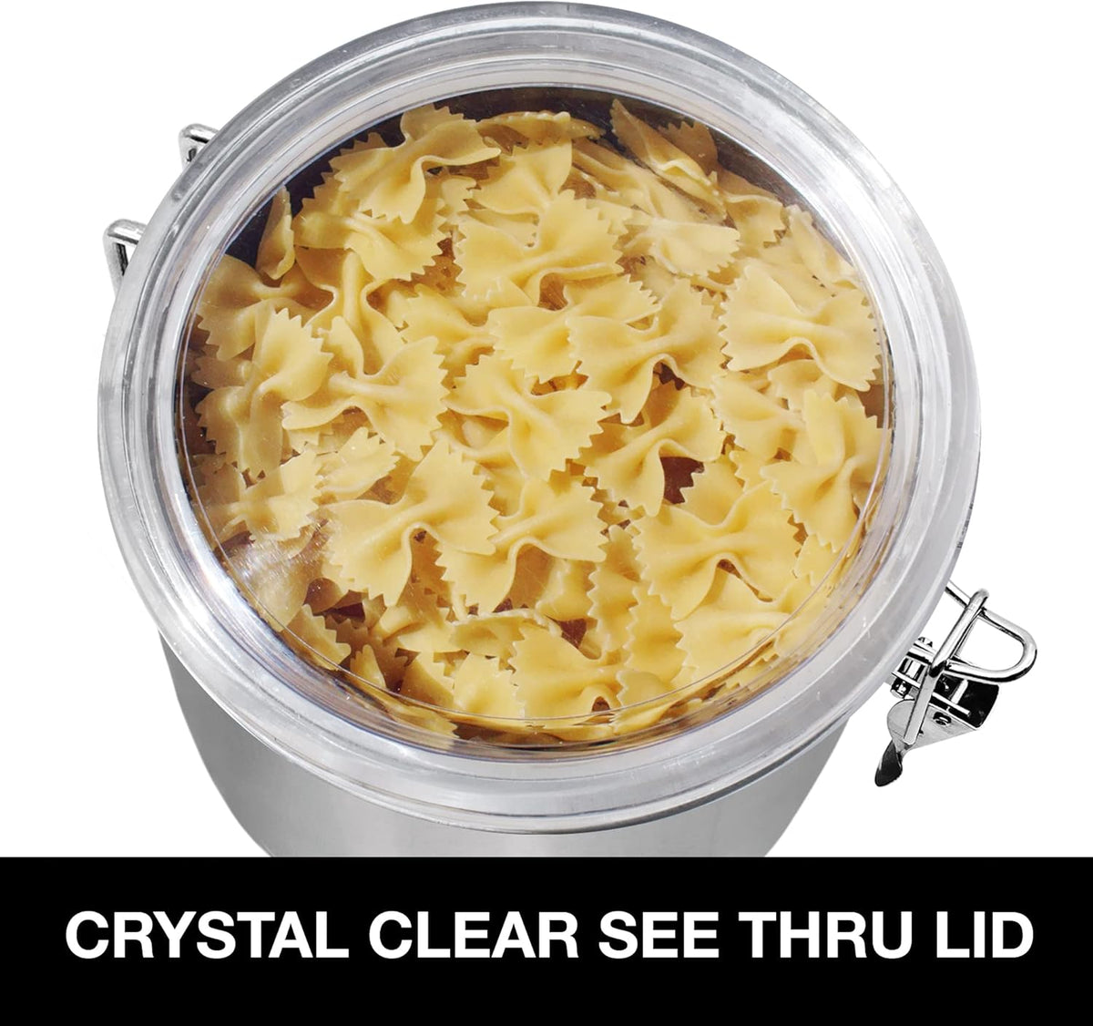 Oggi Stainless Steel Kitchen Canister 152 fl oz - Airtight Clamp Lid, Clear See-Thru Top - Ideal