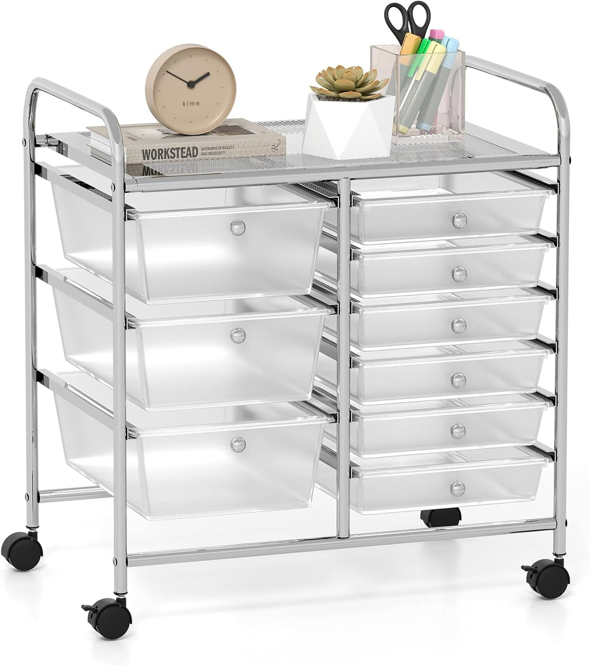 GOFLAME 9-Drawer Rolling Storage Cart, Mobile Utility Cart with Removable Drawers & Metal Frame