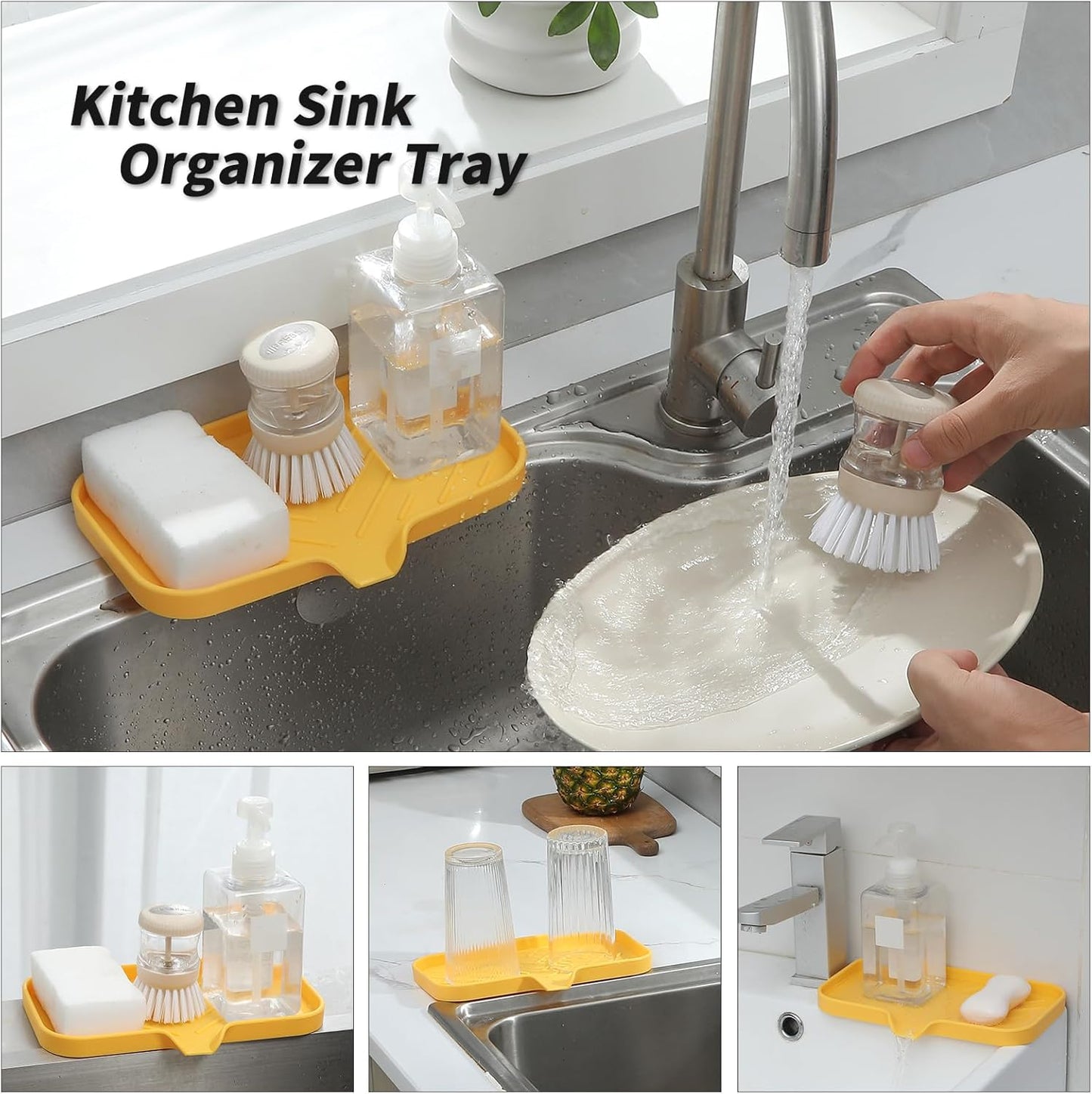 Silicone Bathroom Soap Dishes with Drain Spout-Bathroom and Kitchen Sink Organizer,Sponge