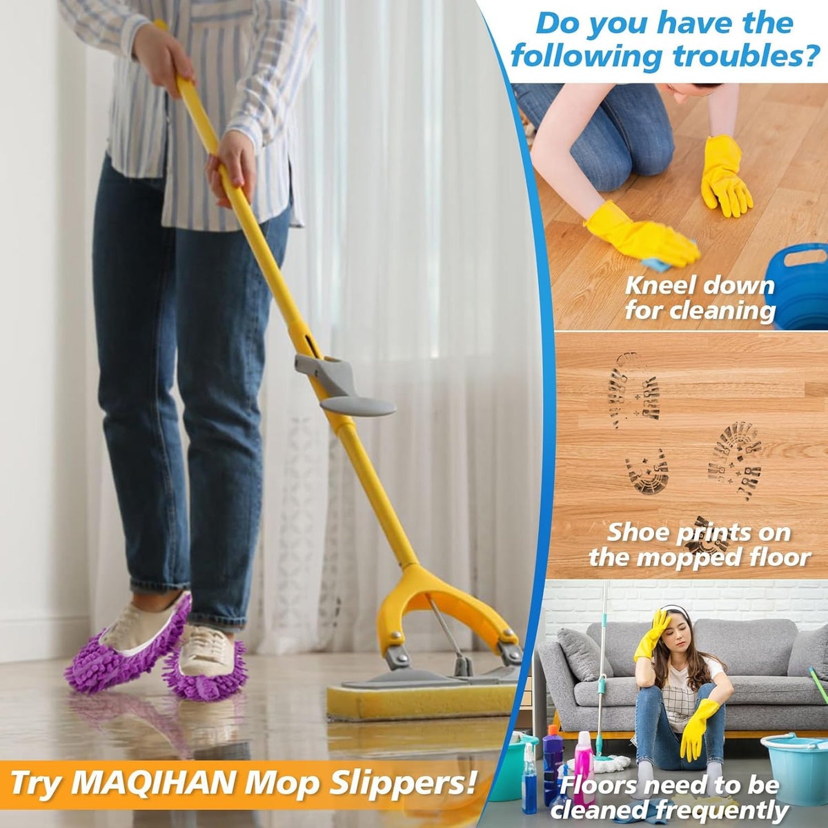 MAQIHAN 10 Mop Slippers for Floor Cleaning - Size 9.5 Mop Socks Women Mopping Cleaning Socks Feet