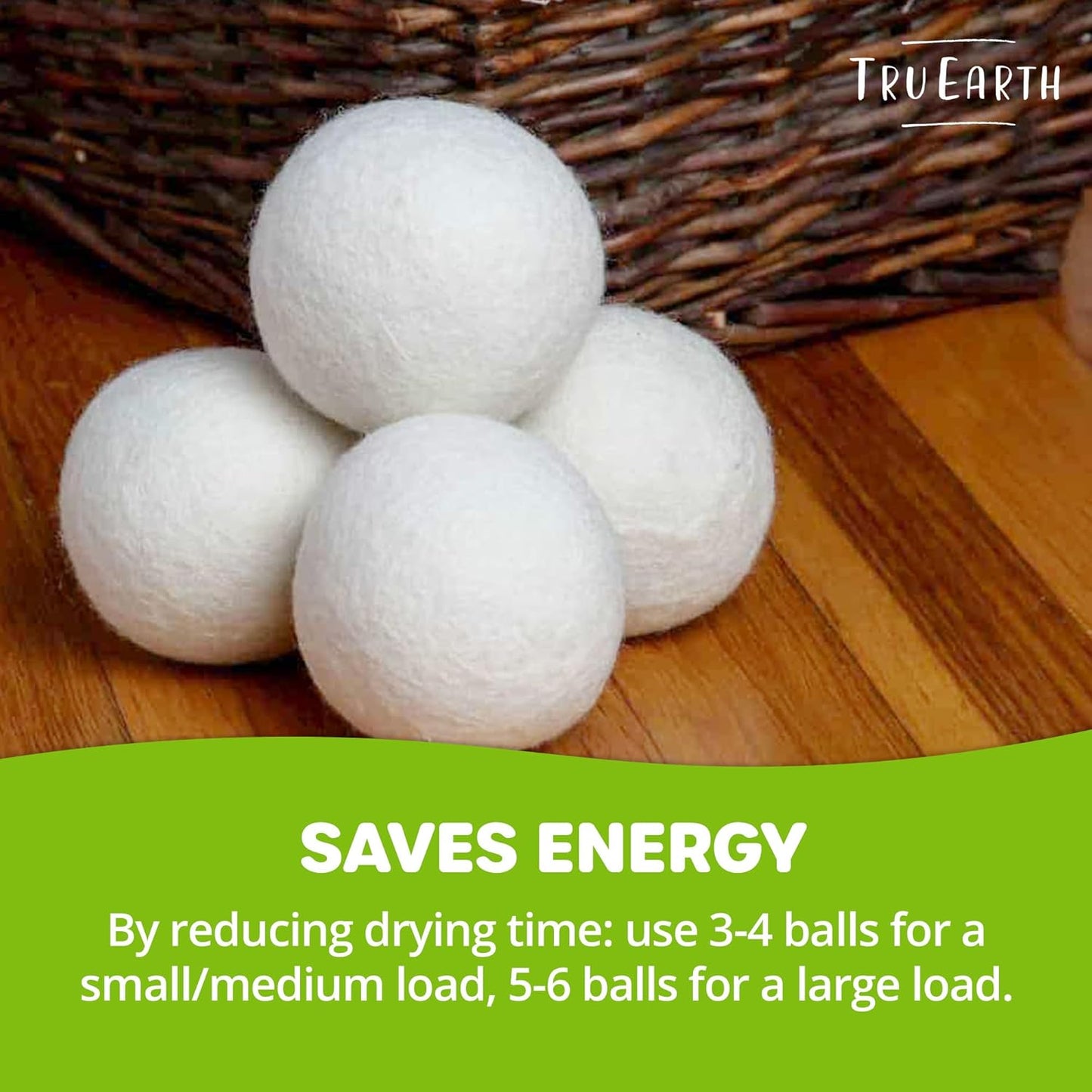 Tru Earth Wool Dryer Balls, Set of 4 XL 100% Wool Anti-Static Balls for Laundry, Reusable & All