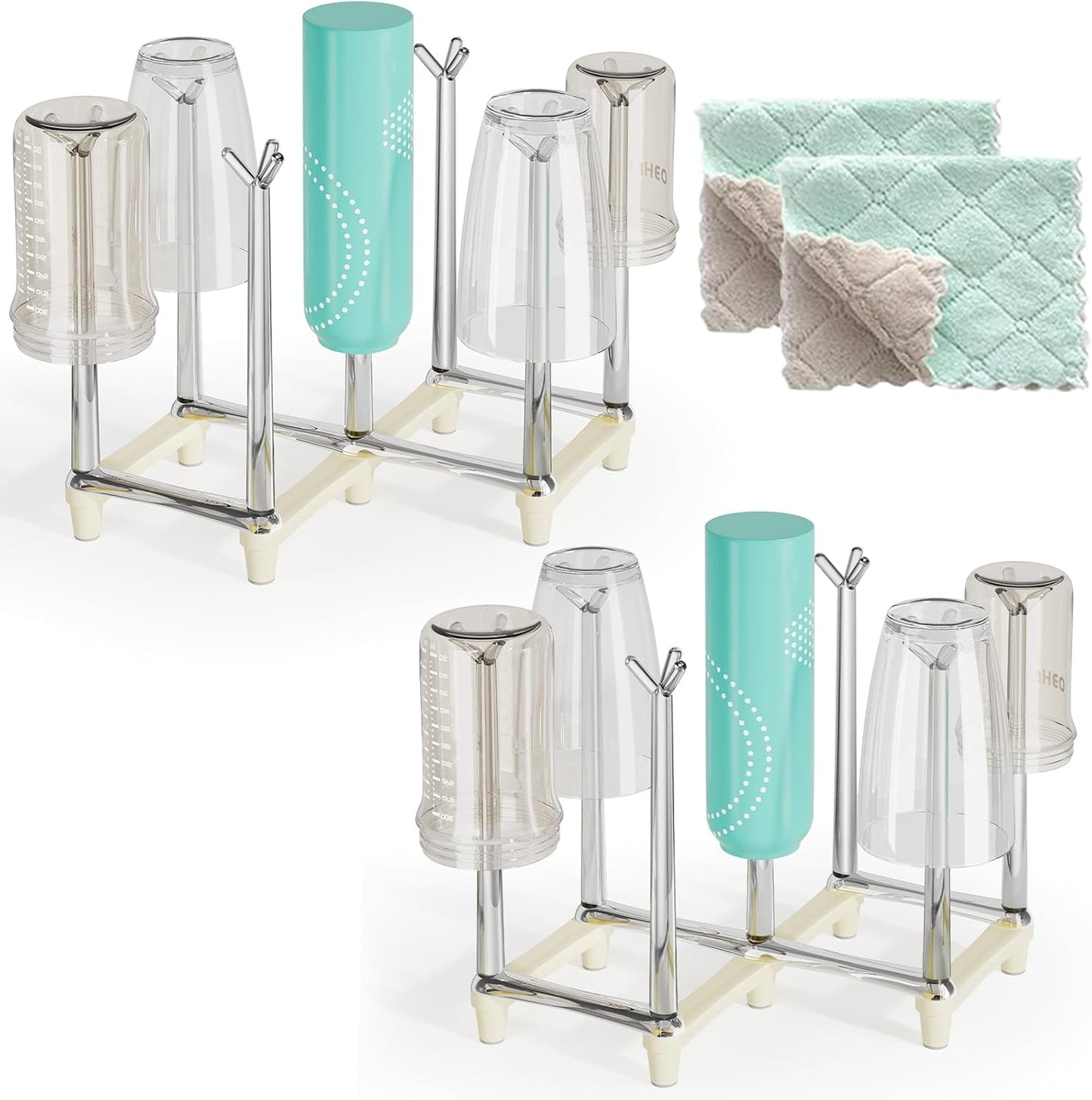 Marbrasse Retractable Cup Drying Rack, Drinking Glass and Sports Bottle Drainer Stand, Plastic Bag