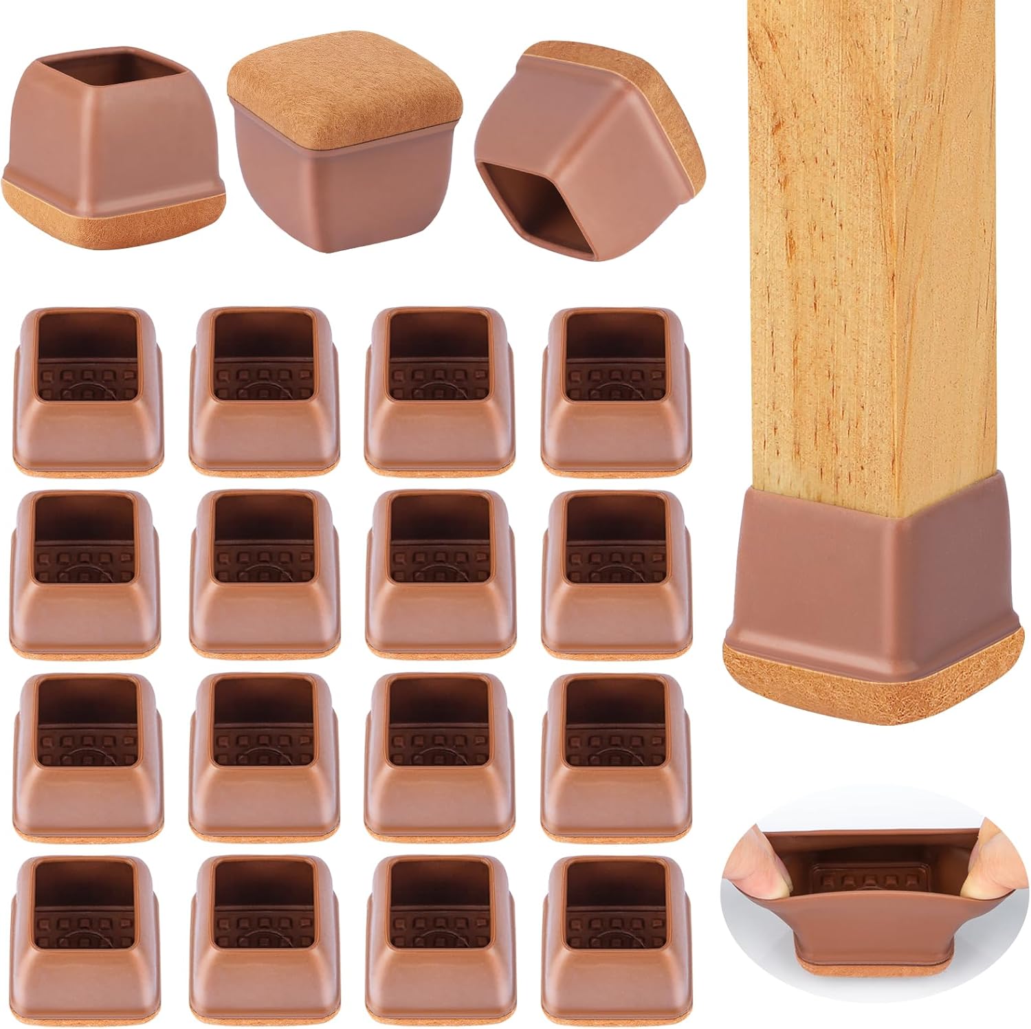 16 Pcs Chair Leg Floor Protectors Square, Silicone Chair Leg Protectors for Hardwood Floors, Chair