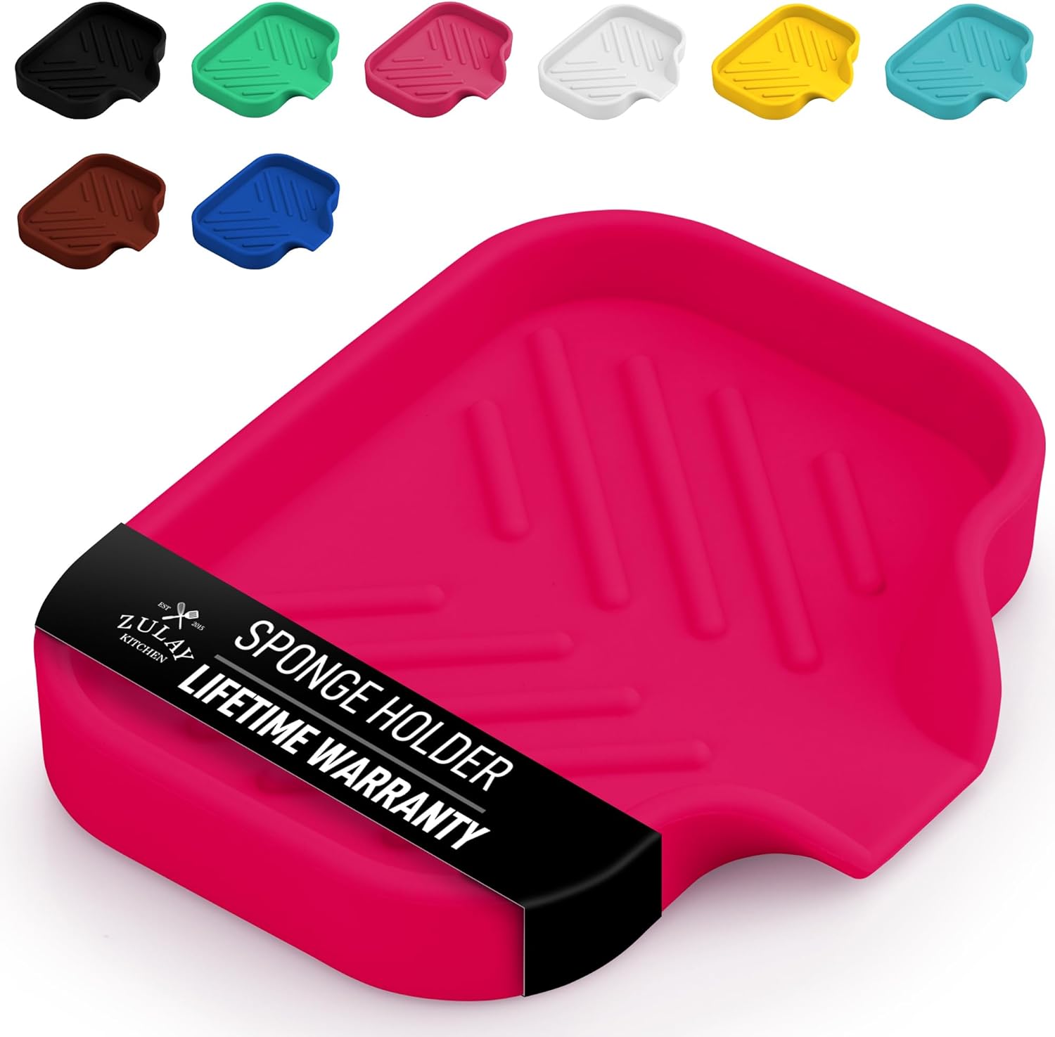 Zulay Small Silicone Sponge Holder (4.9x3.3”) – Space-Saving Sink Organizer Tray for Sponge, Soap