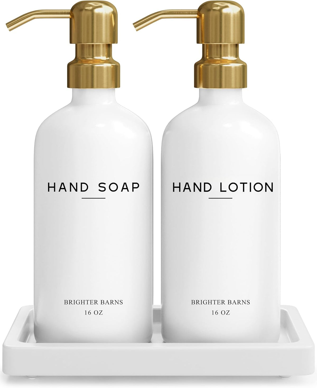 Luxury Glass Soap and Lotion Dispenser Set with Tray by Brighter Barns - Hand Soap Dispenser