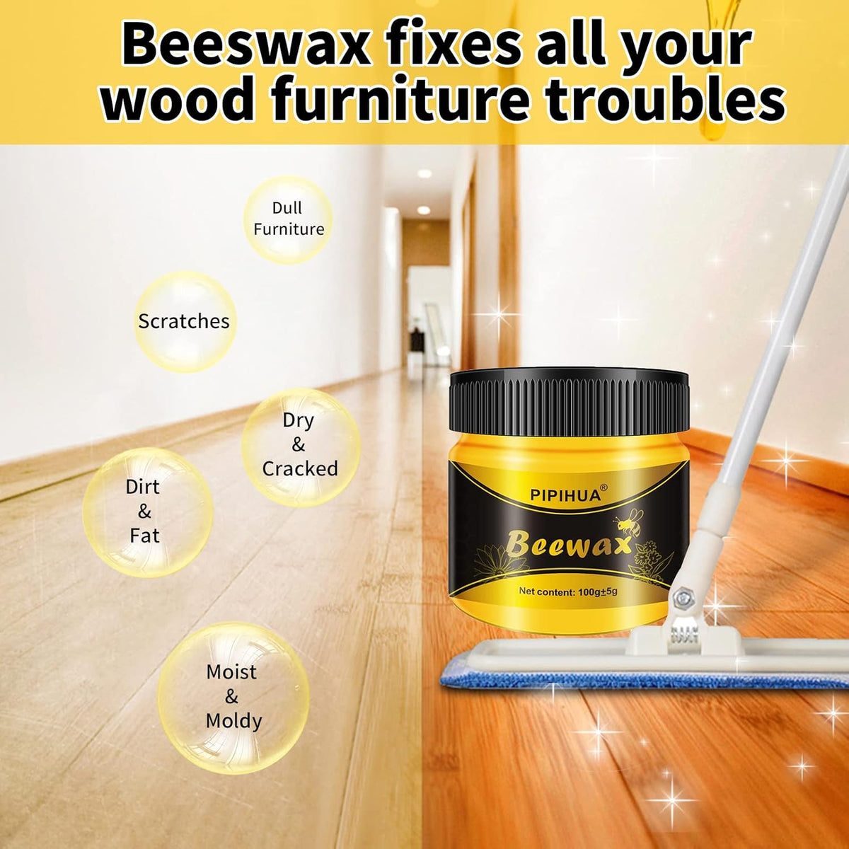 PIPIHUA Beeswax Polish and Conditioner for Wood Furniture - Waterproof & Restorer Wood Wax