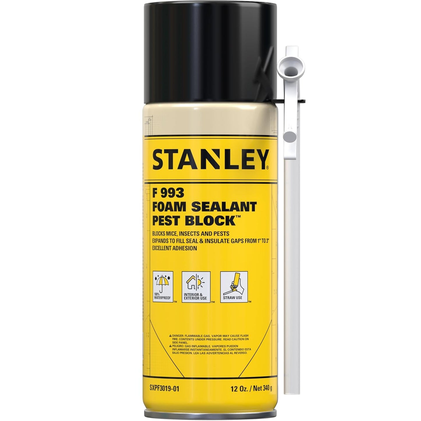 Stanley F993 Expanding Foam Sealant Spray – (1x12oz) Gaps & Cracks Filler, PestBlocker for