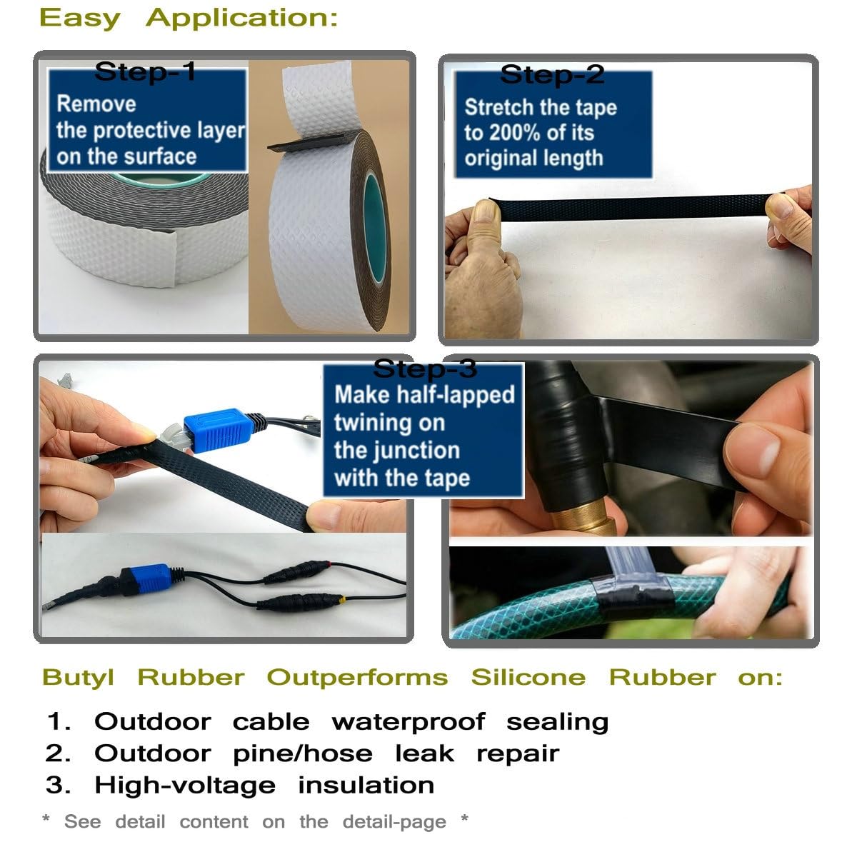4 Rolls Butyl Rubber Self-Fusing Tape | IP67 Waterproof & 35KV Insulated | Extreme Cold/Hot