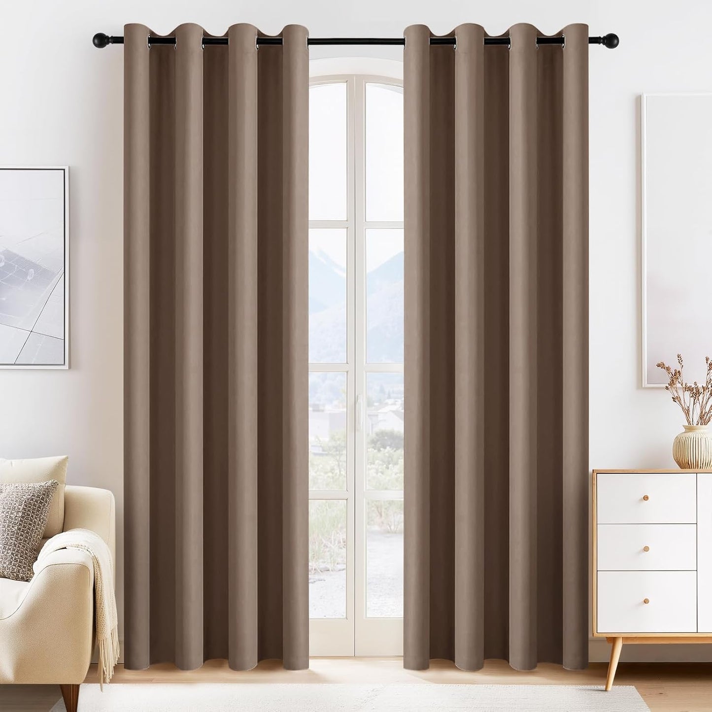 PONY DANCE Mocha Blackout Curtains for Bedroom 84 Inch Length 2 Panels Set, Privacy Thermal