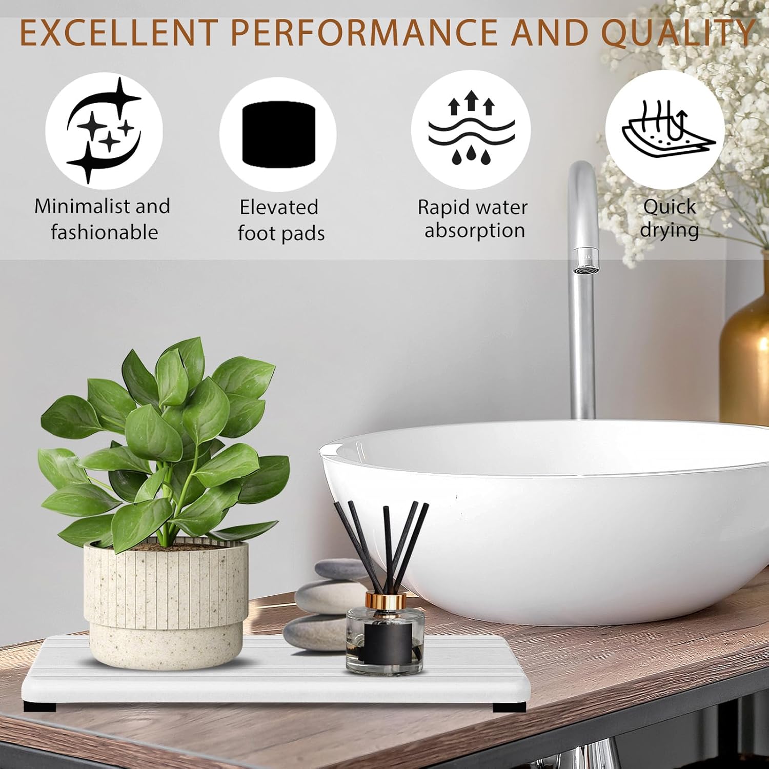 3PCS Water Absorbing Stone Tray, DryingNeat Diatomite Stone Sink Tray, Instant Dry Sink Coasters
