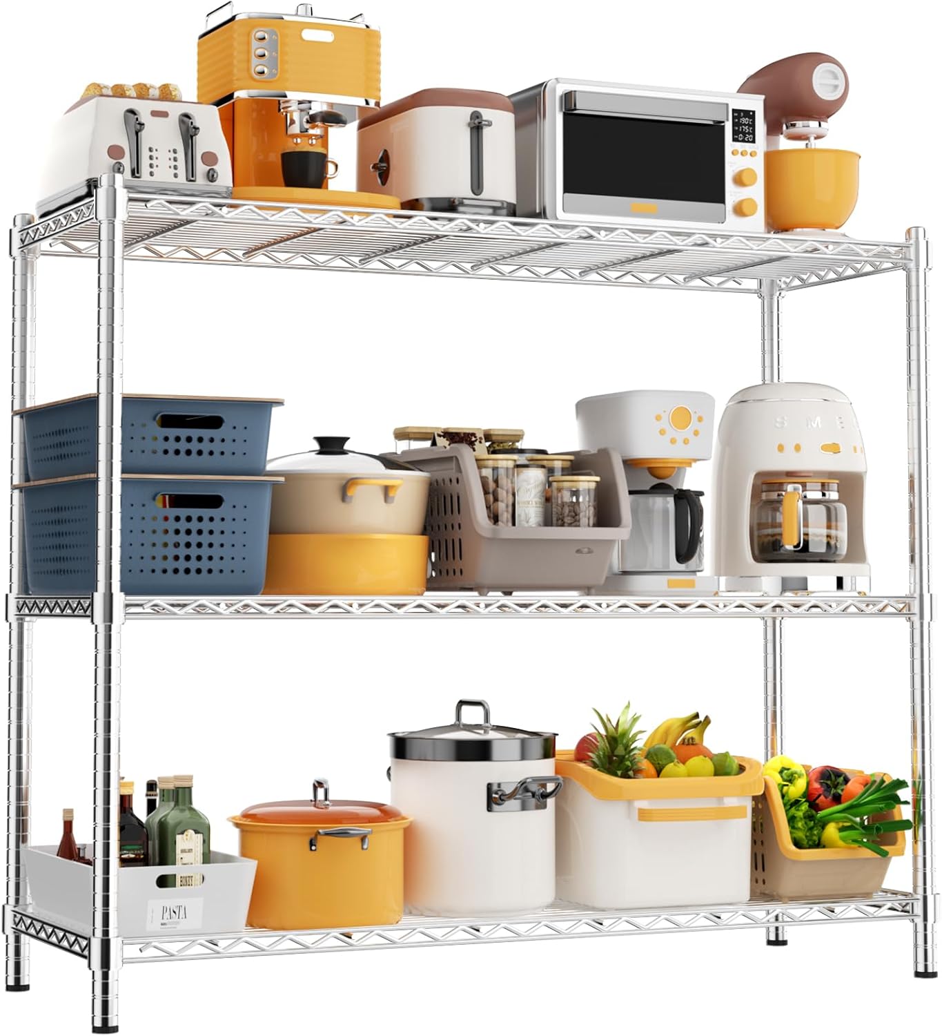 Storage Shelves, 48" L x 20" W x 47" H Heavy Duty Garage Wire Shelving Unit Loads 1200LBS, 3-Tier