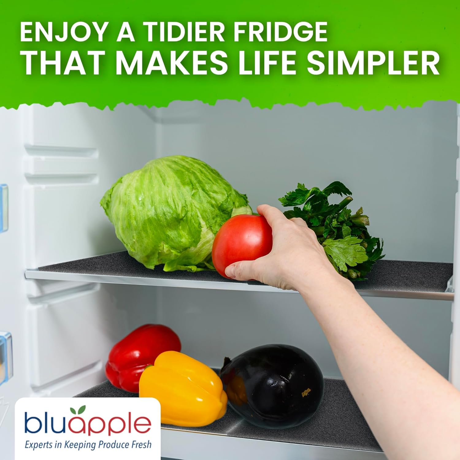 Bluapple FreshMats, Refrigerator Bin Liner, Fridge Drawer Mats, Crisper Life Extender Liner Keeps