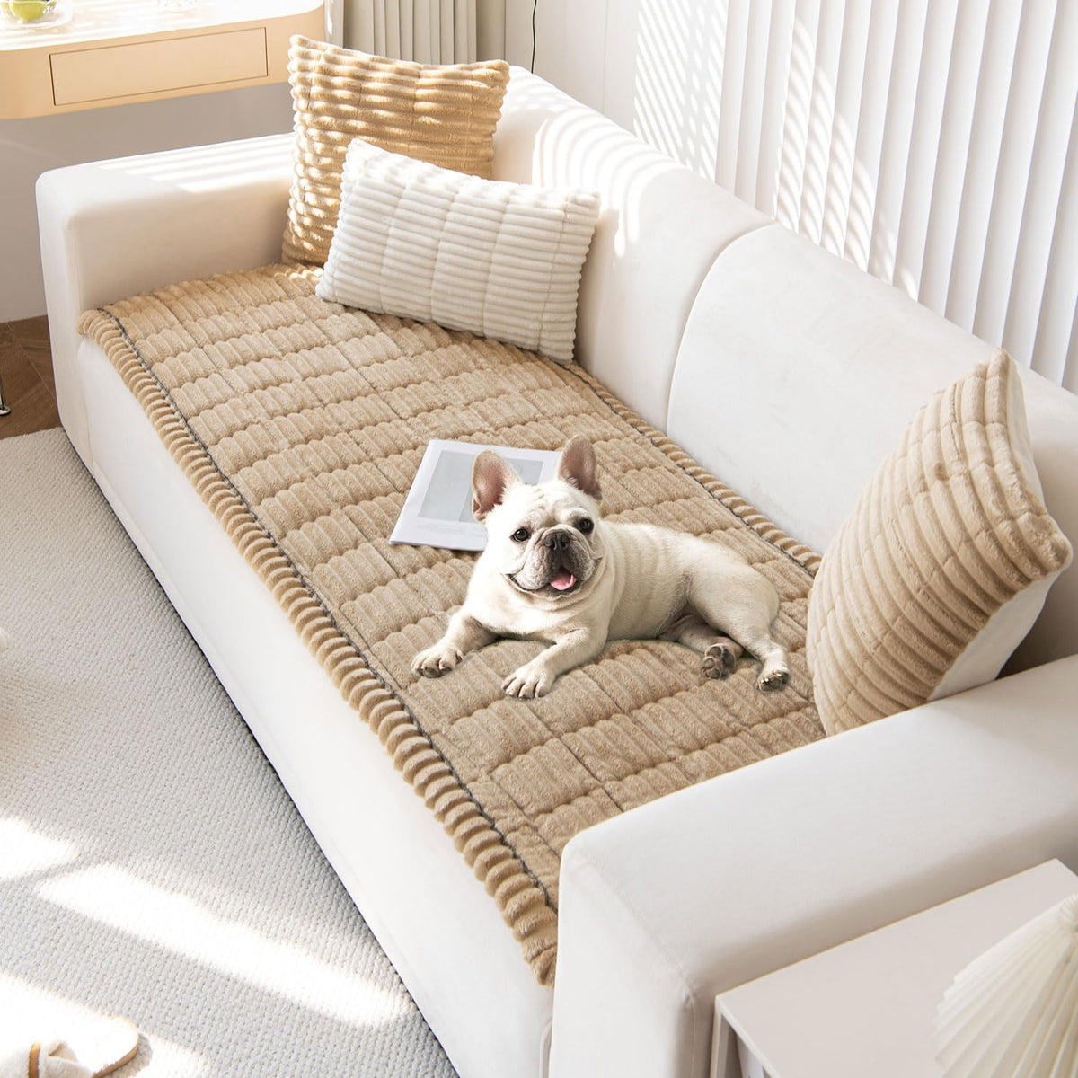 OTOB Couch Covers for 3 Cushion Sofa Pet Friendly, Plush Fuzzy Non Slip Sofa Covers Washable, Soft