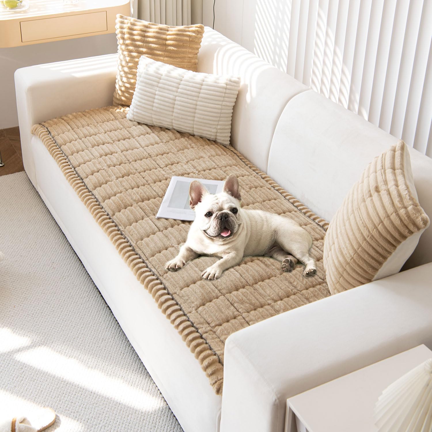 OTOB Couch Covers for 3 Cushion Sofa Pet Friendly, Plush Fuzzy Non Slip Sofa Covers Washable, Soft