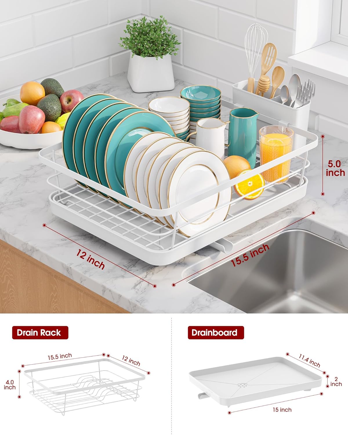 Stainless Steel Dish Drying Rack for Kitchen Counter, Sink Organization and Storage Essentials with