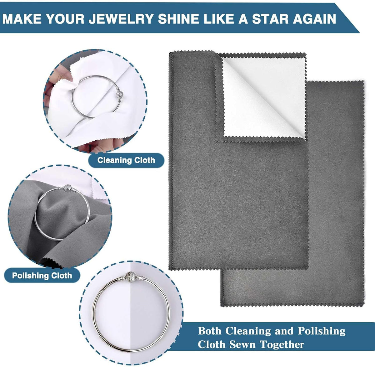 SEVENWELL 4pcs Jewelry Polishing Cleaning Cloth Large 10'' x 12'' for Sterling Silver Jewelry Gold