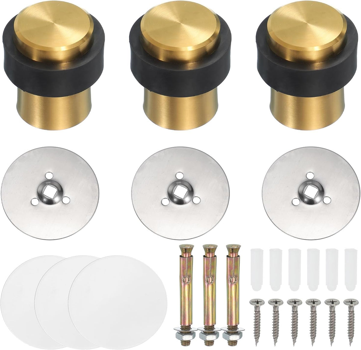 PATIKIL 3Set Round Door Stoppers, 46mm Stainless Steel Door Stop Doorstop Wedge Metal Cylinder Self