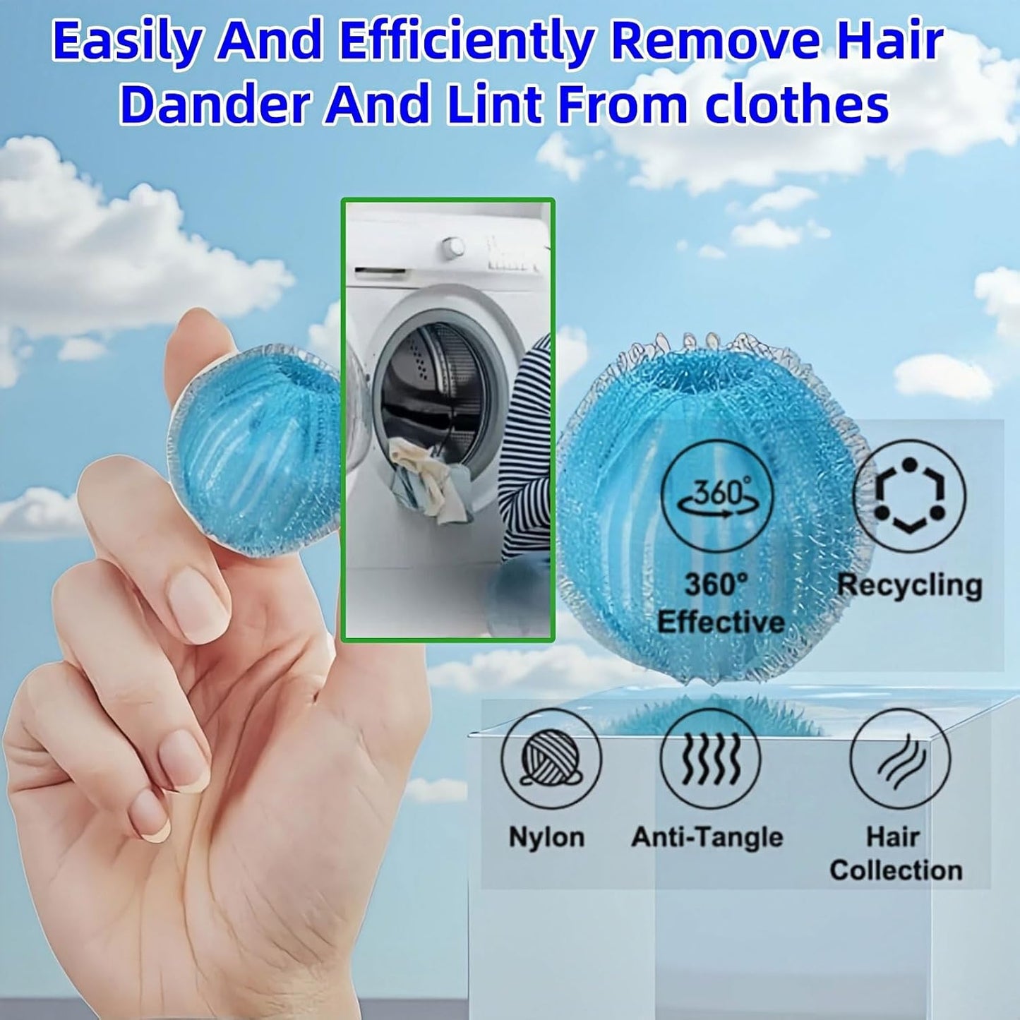 12 PCS Pet Hair Remover for Laundry & Dryer, Reusable Laundry Lint Catcher, Dog Hair Remover Tool