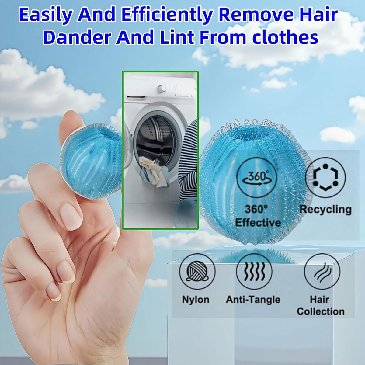 12 PCS Pet Hair Remover for Laundry & Dryer, Reusable Laundry Lint Catcher, Dog Hair Remover Tool
