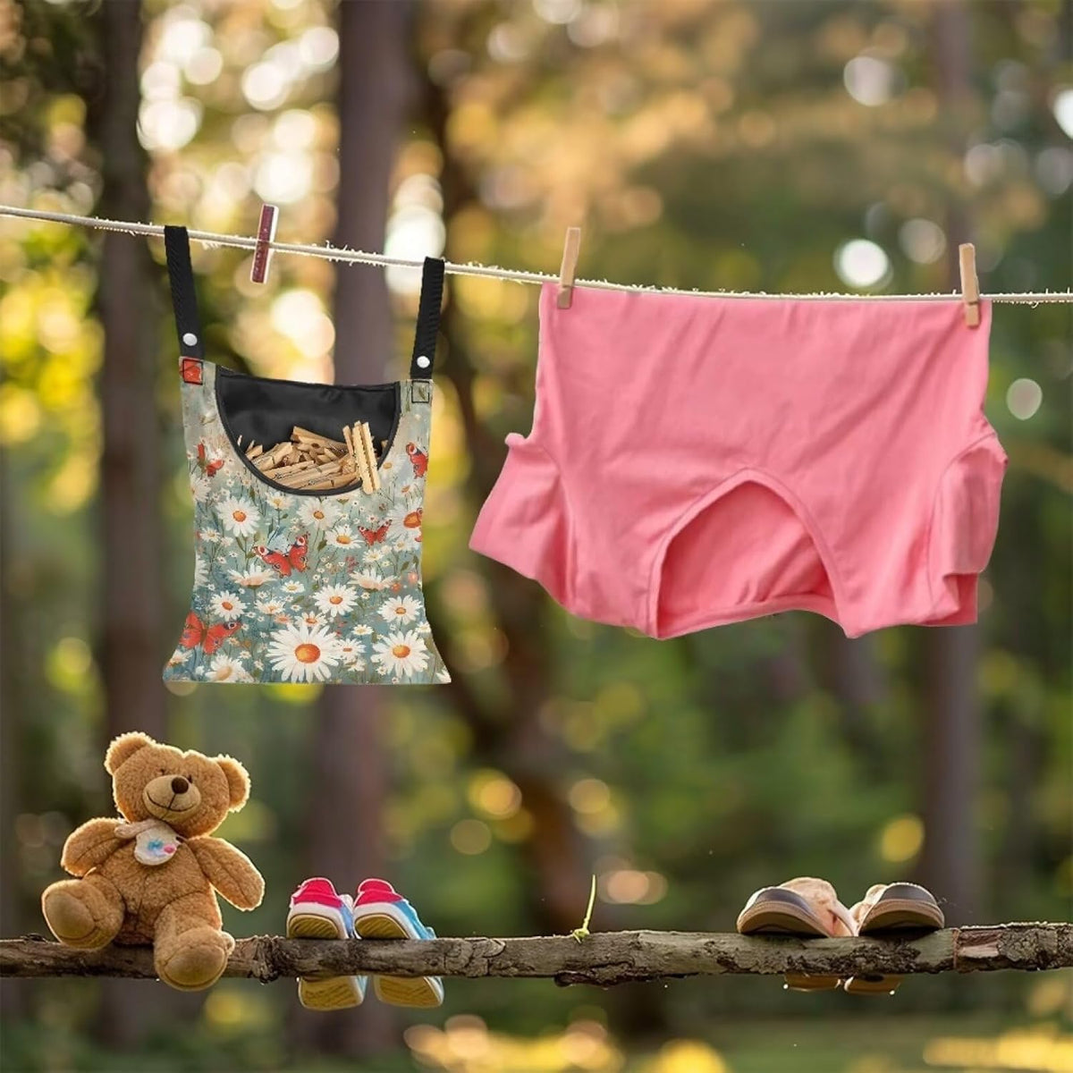 Daisy Clothespin Bag Butterfly Laundry Hanging Storage Organizer Clothes Pin Hanging Bags with Rope