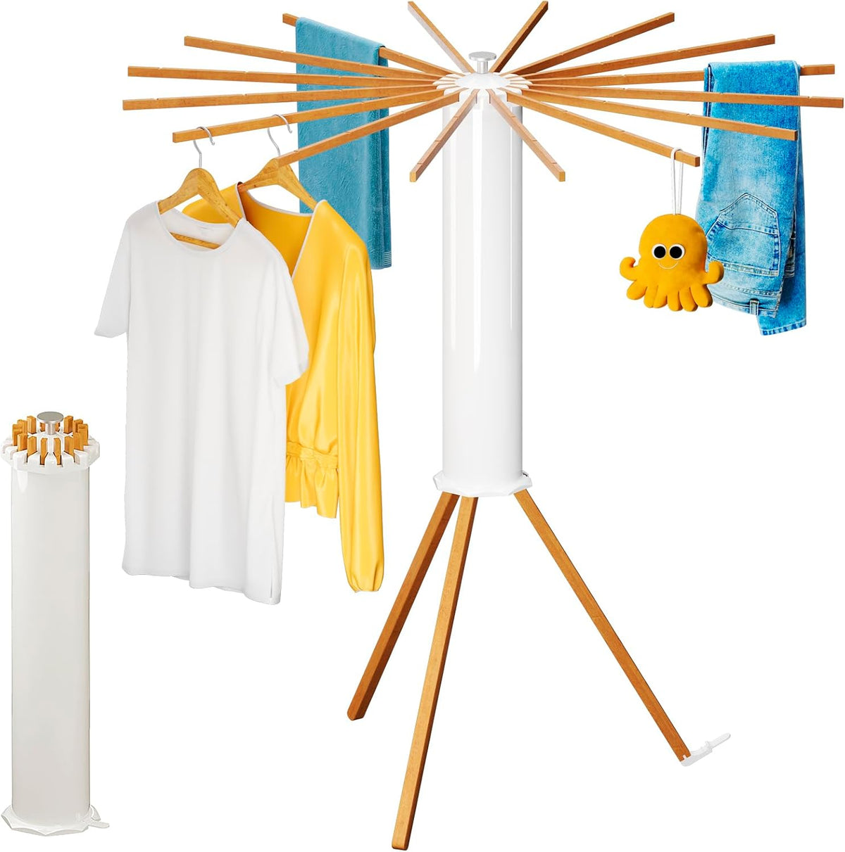 Cylinder Tripod Clothes Drying Rack - 16 Expandable Rods | Standing Octopus Drying Rack Clothing |