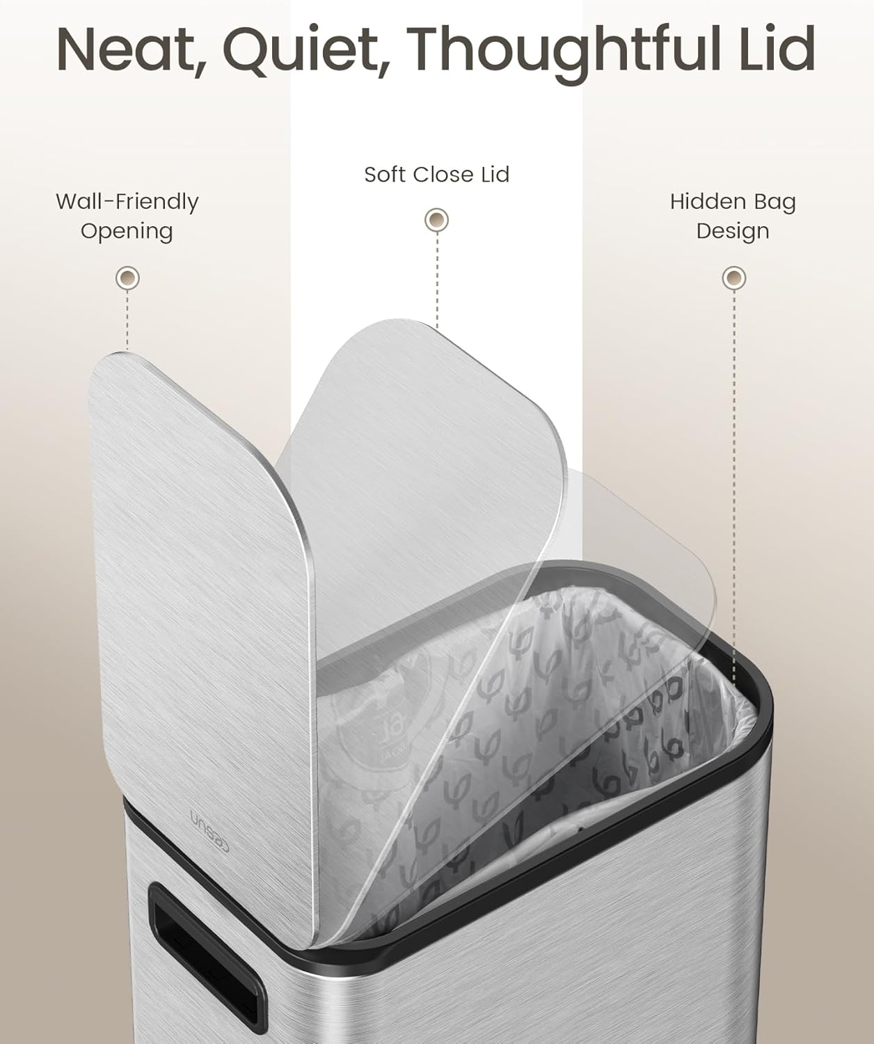 Cesun Small Bathroom Trash Can with Lid Soft Close, Step Pedal, 5 Liter / 1.3 Gallon Stainless