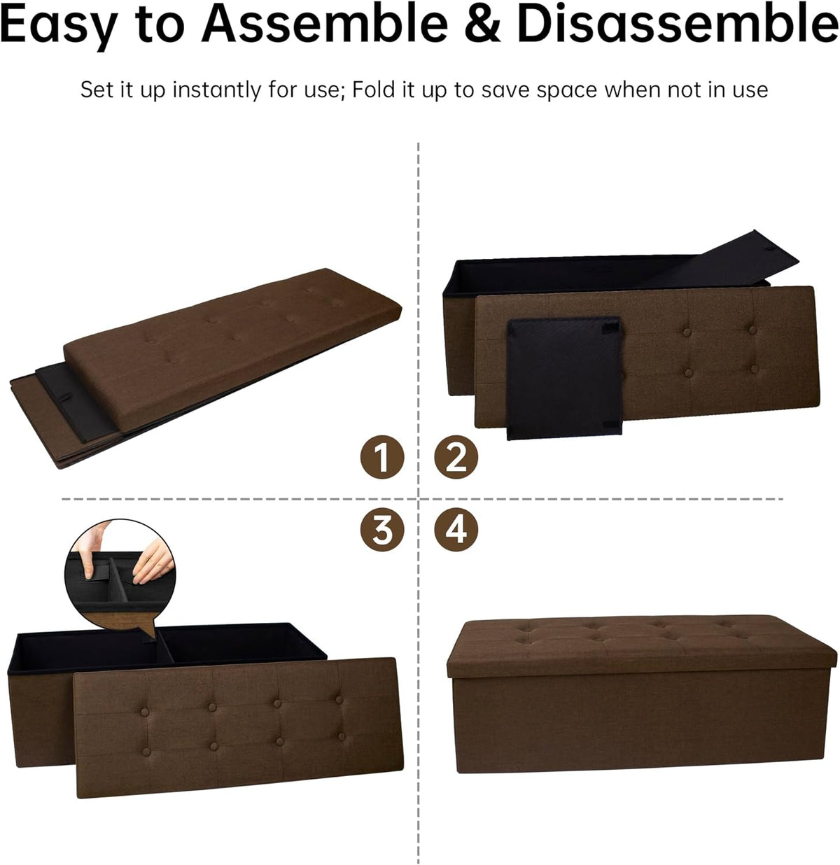 GLAXYFUR 43 Inches Folding Storage Ottoman Bench, Storage Chest, Footrest for Entryway, Living