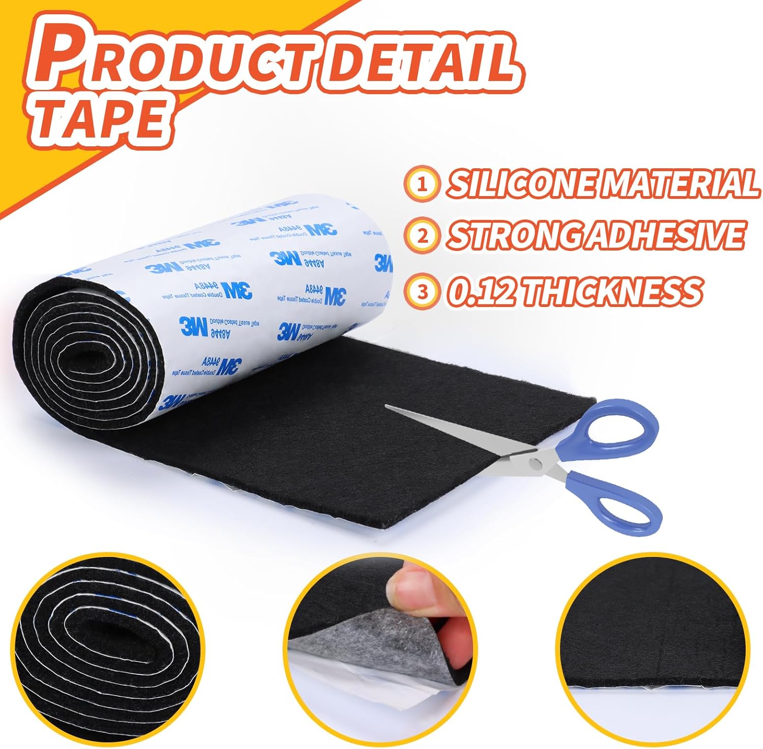 Felt Furniture Pads, Non Slip Self Adhesive Cuttable Felt Tape Black Heavy Duty Felts Strip Roll