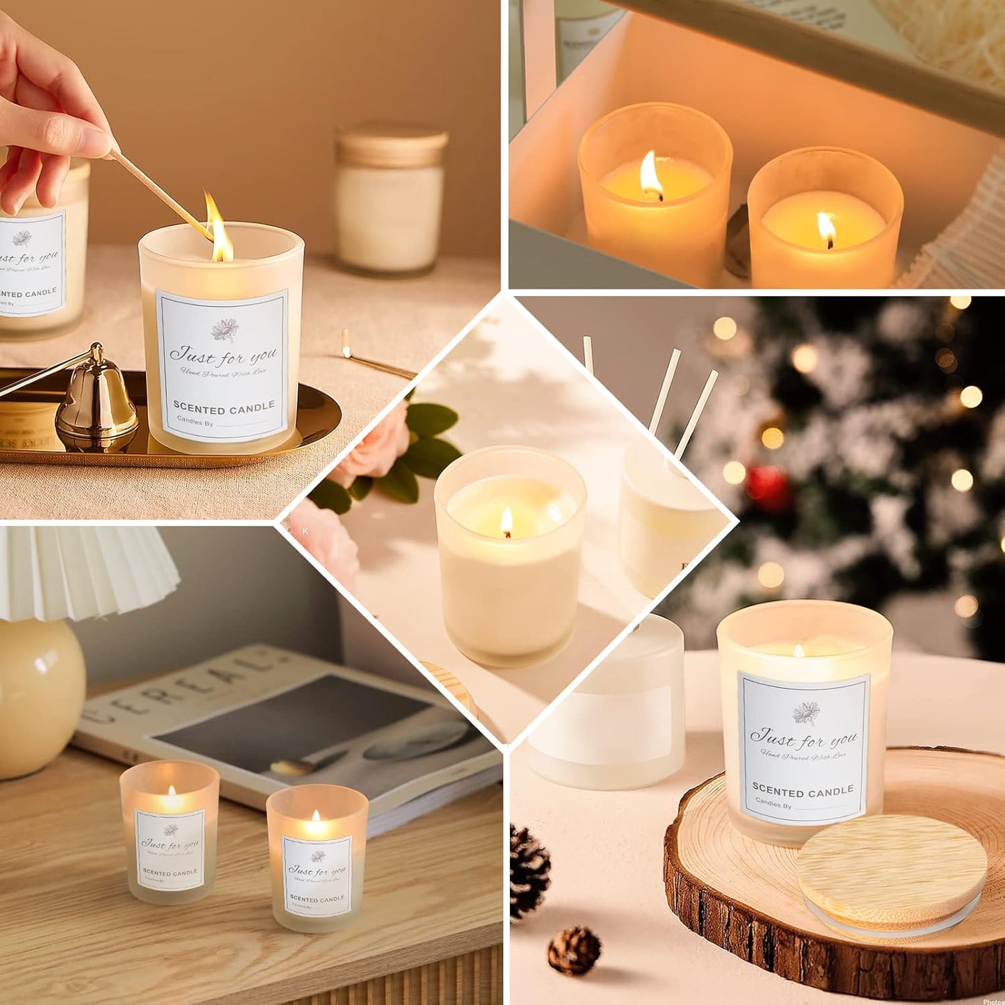 CONNOO 15 Pack 7 OZ Frosted Empty Candle Jars with Bamboo Lids and Sticky Labels for Making Candles