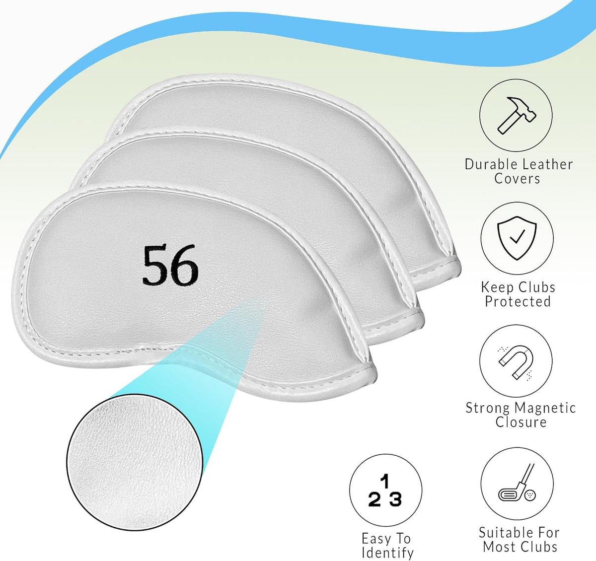 Premium Magnetic Leather Iron and Wedge Golf Club Head Covers | Set of 10 | Fits Most Clubs |