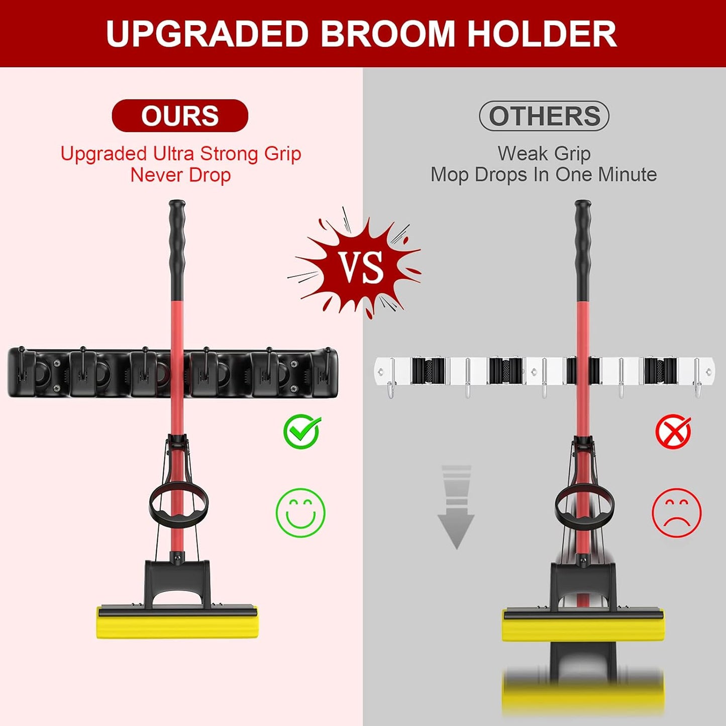 LETMY Broom Holder Wall Mount - Mop and Broom Hanger Holder - Garage Storage Rack & Garden Tool