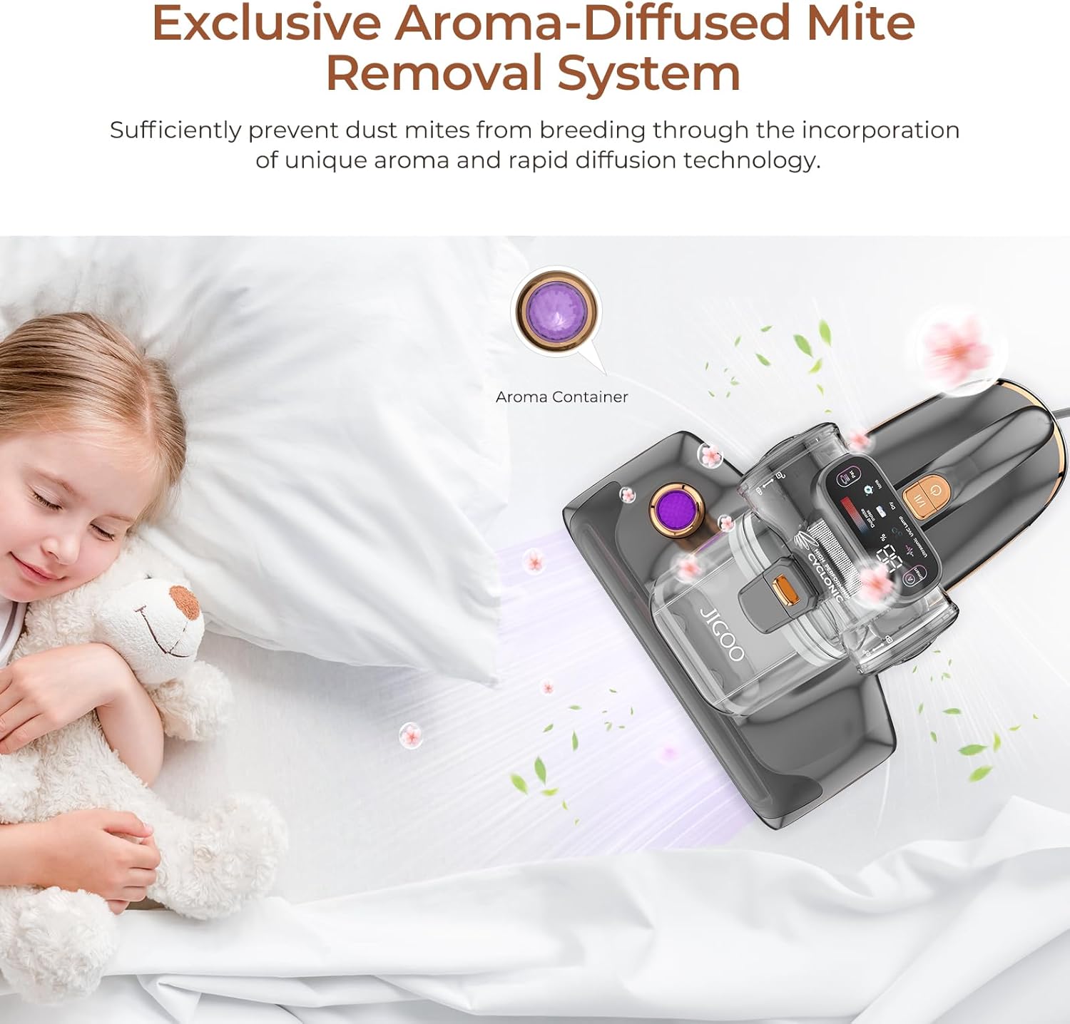 JIGOO T600 Bed Vacuum Cleaner with UV-C Light, 15Kpa Suction 700W Powerful Double Cup Handheld