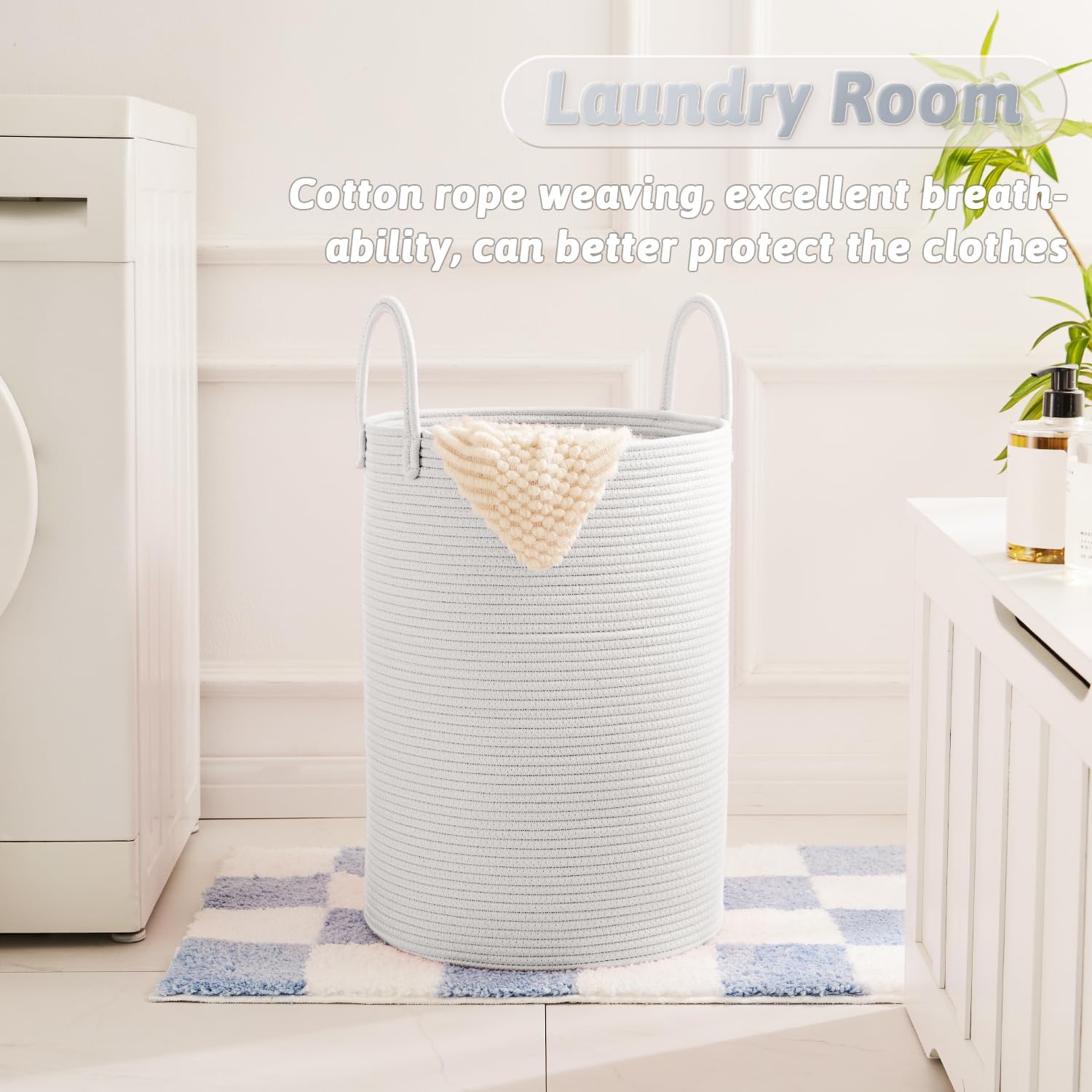 Laundry Basket,Woven Cotton Rope Laundry Hamper,40L for Decorative Storage of Dirty Clothes,Toys